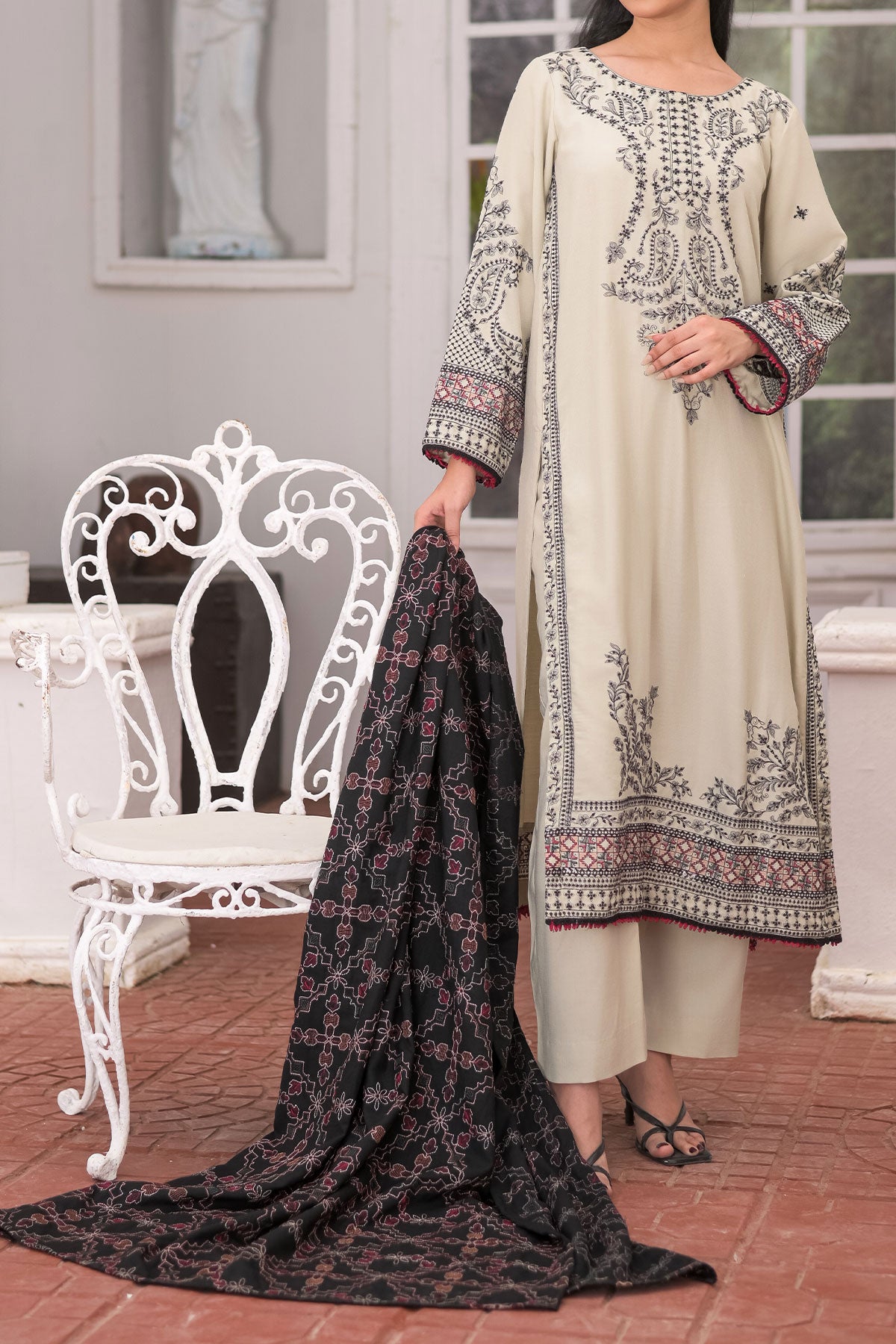 3 PIECE UNSTITCHED EMBROIDERY DHANAK| UN-DH-23