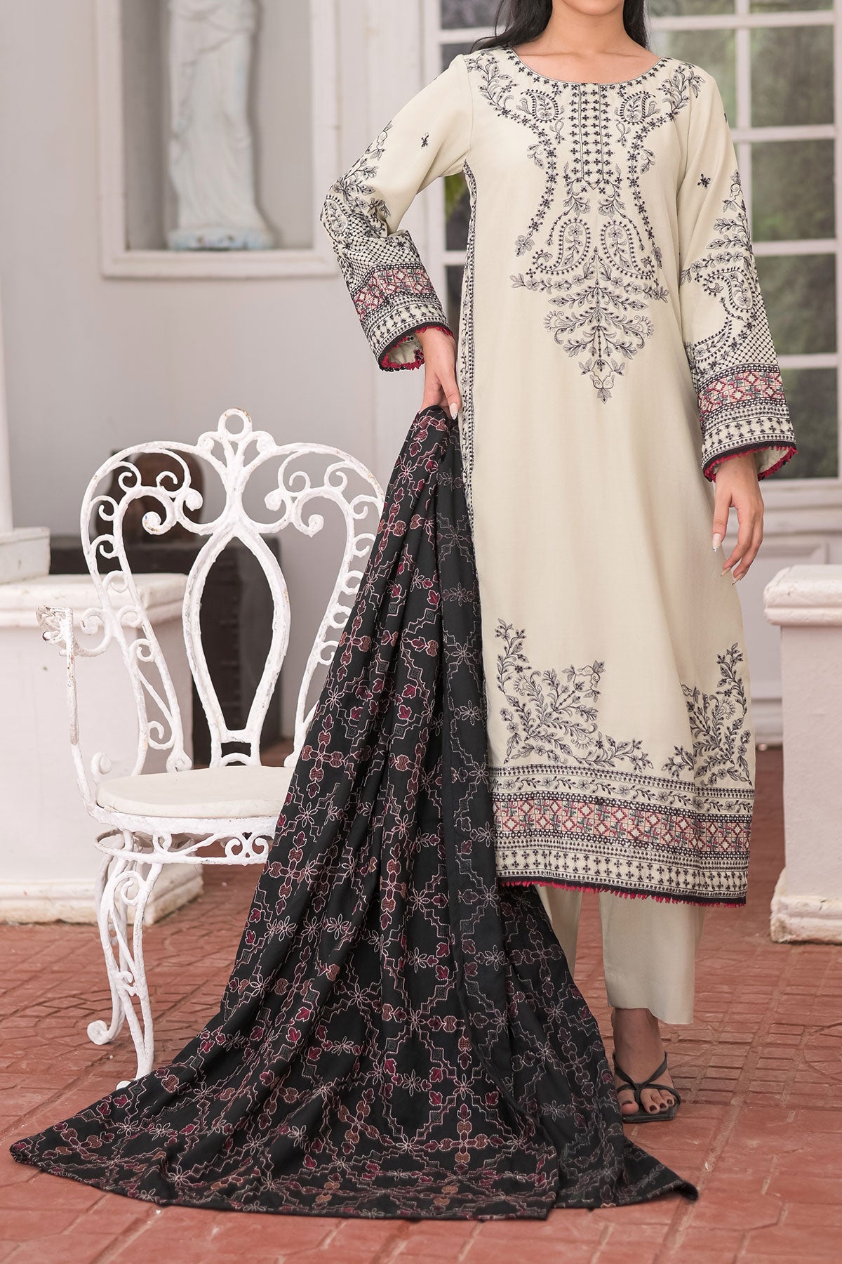 WOMEN'S-3 PIECE EMBROIDERY DHANAK| DH-23