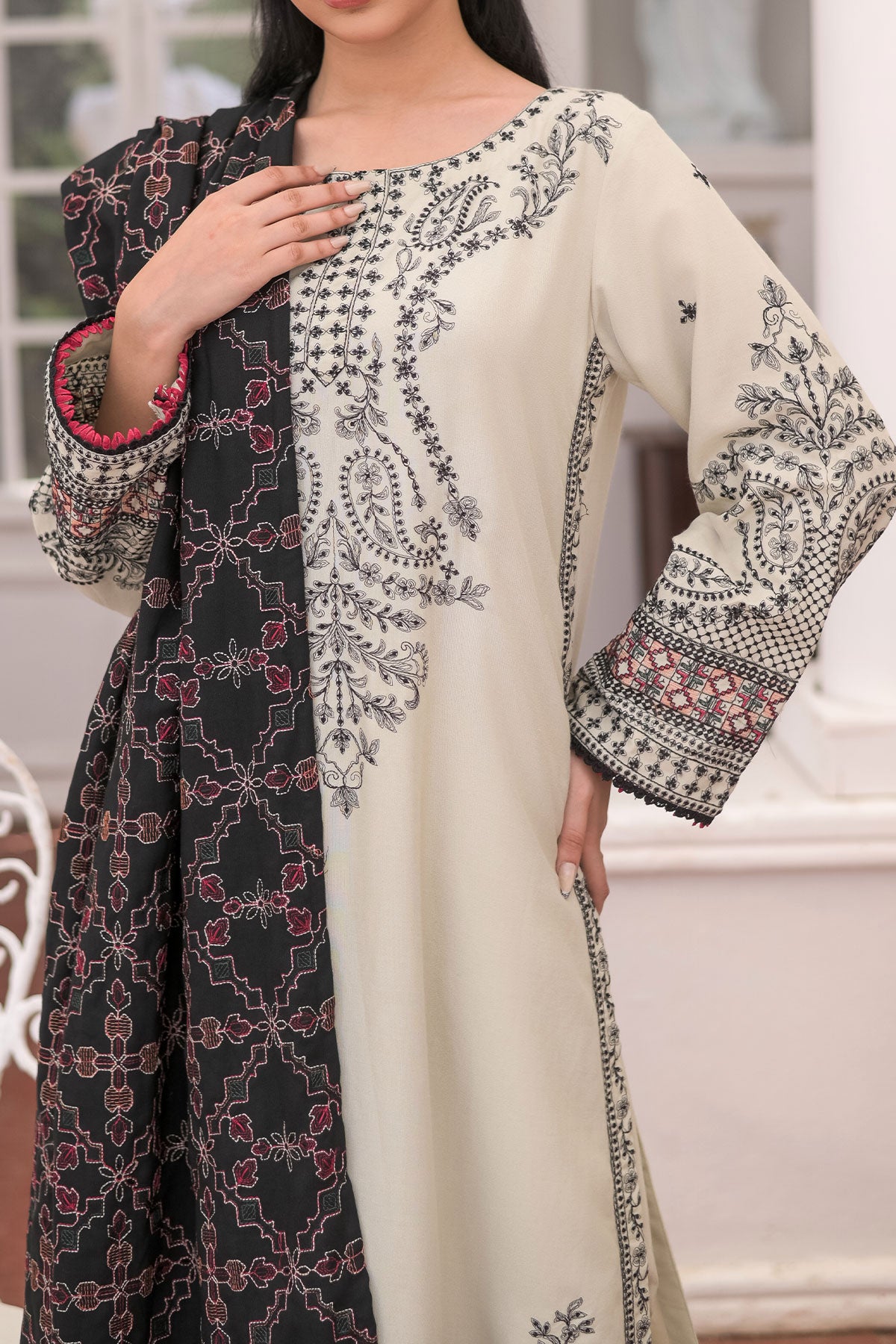 3 PIECE UNSTITCHED EMBROIDERY DHANAK| UN-DH-23