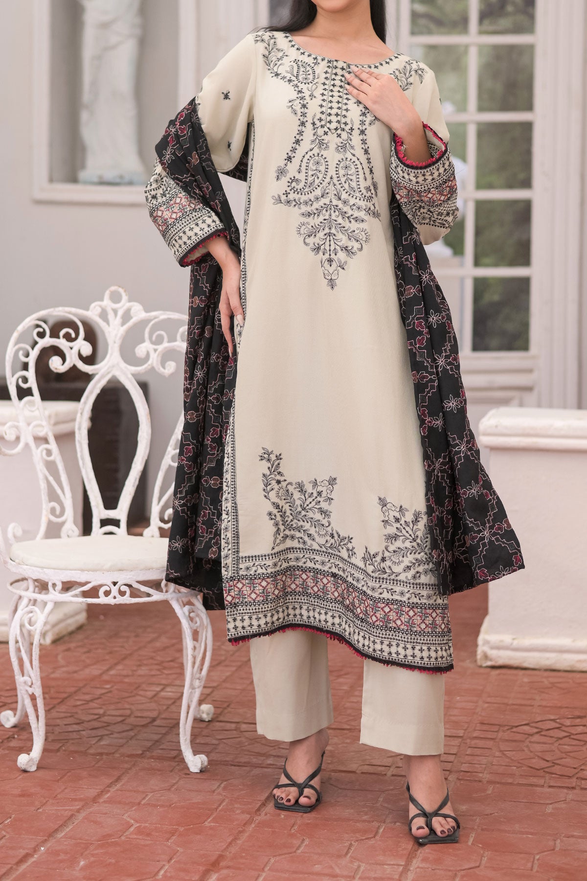 3 PIECE UNSTITCHED EMBROIDERY DHANAK| UN-DH-23