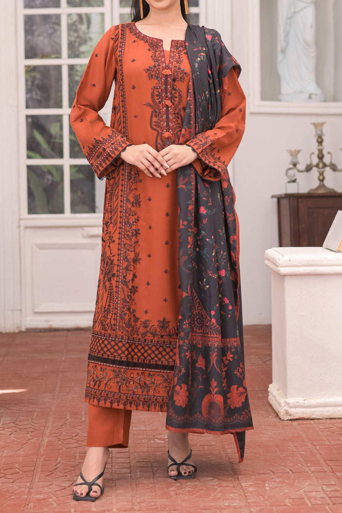 3 PIECE UNSTITCHED EMBROIDERY DHANAK| UN-DH-24