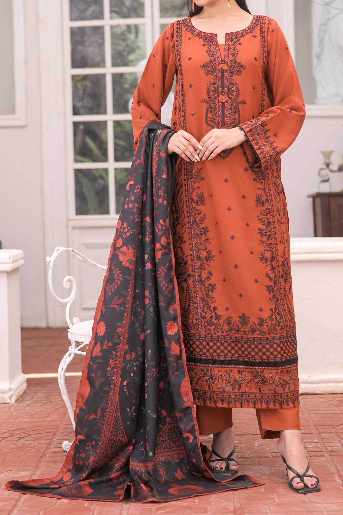 WOMEN'S-3 PIECE EMBROIDERY DHANAK| DH-24
