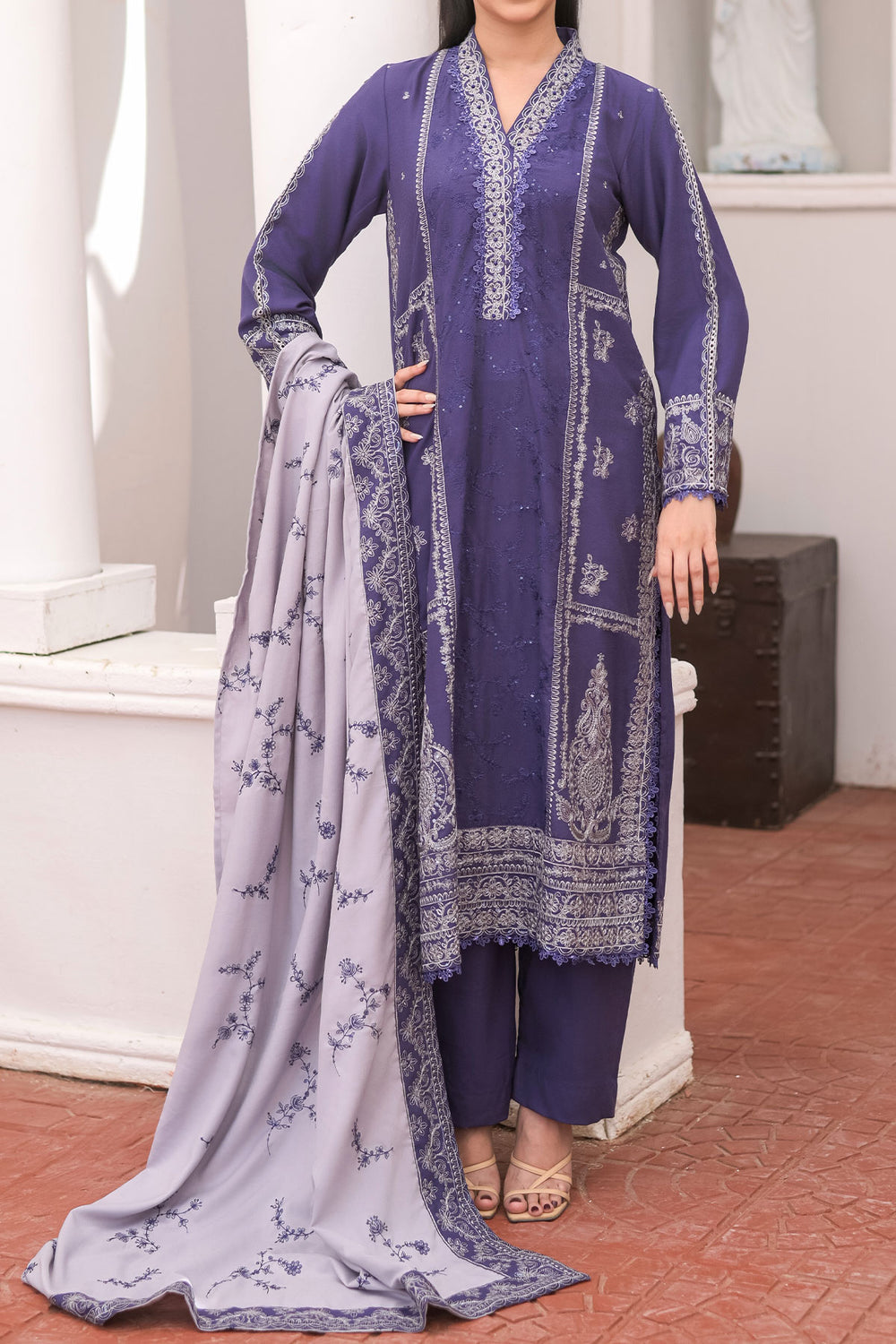 WOMEN'S-3 PIECE EMBROIDERY DHANAK| DH-25