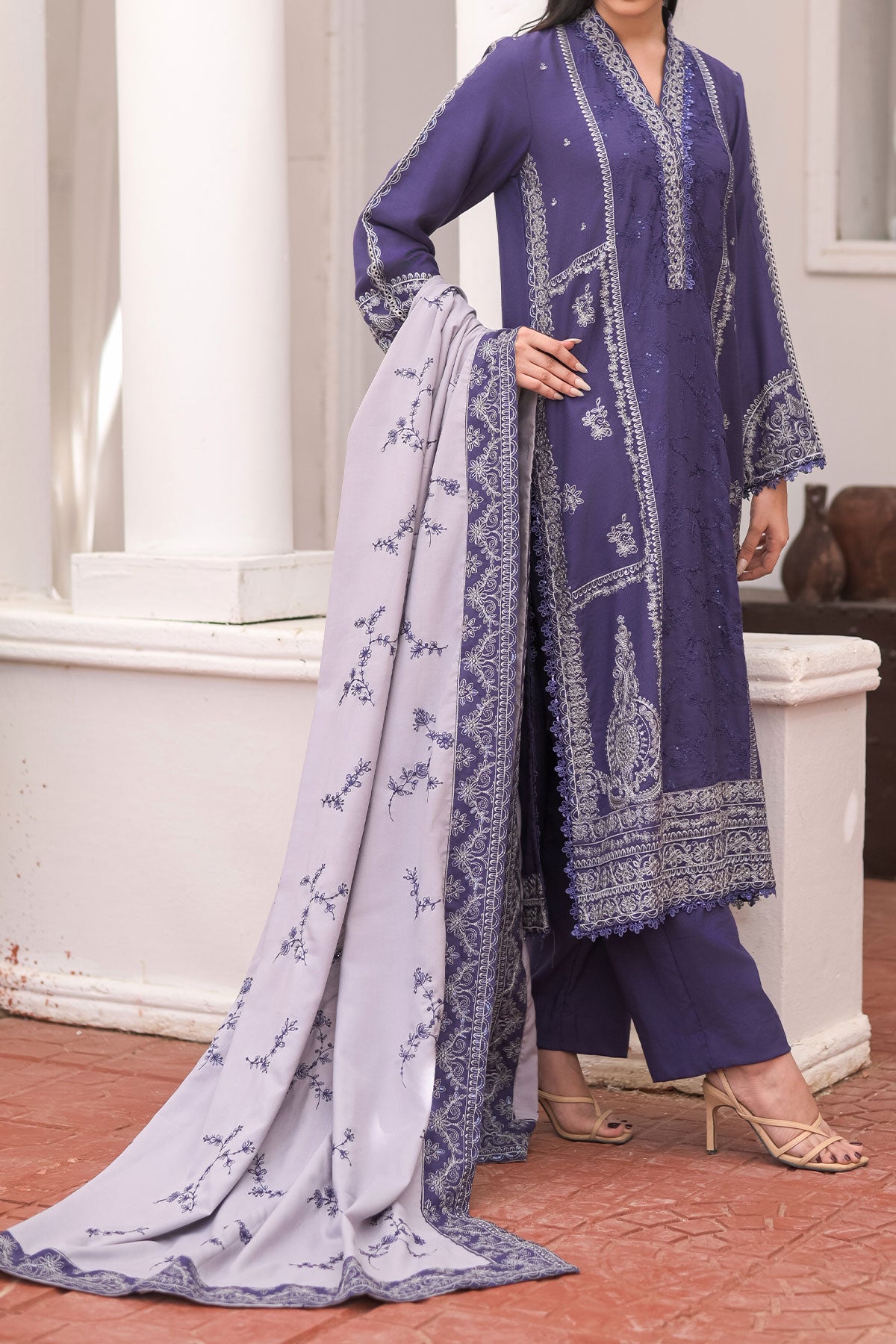 3 PIECE UNSTITCHED EMBROIDERY DHANAK| UN-DH-25