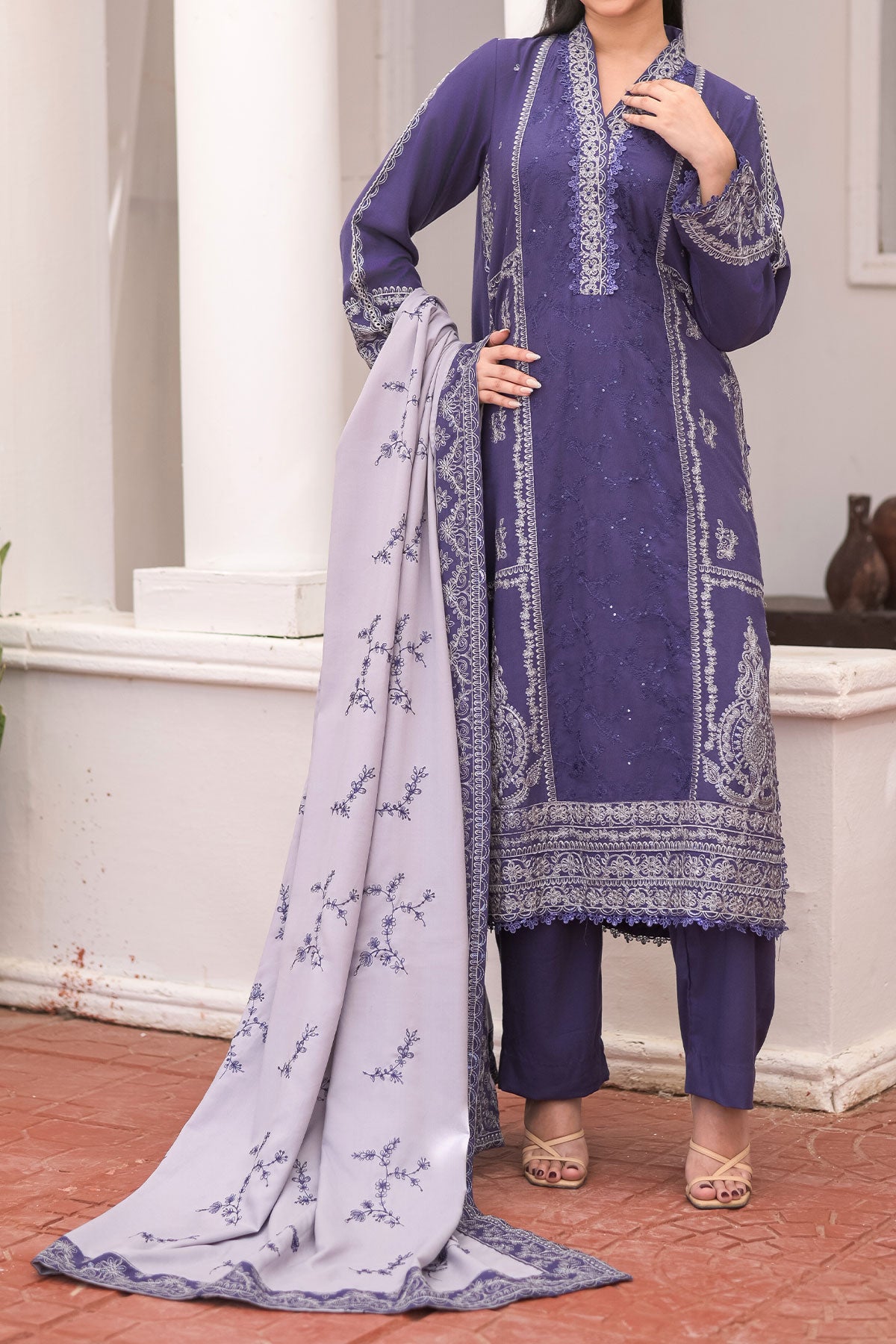 WOMEN'S-3 PIECE EMBROIDERY DHANAK| DH-25