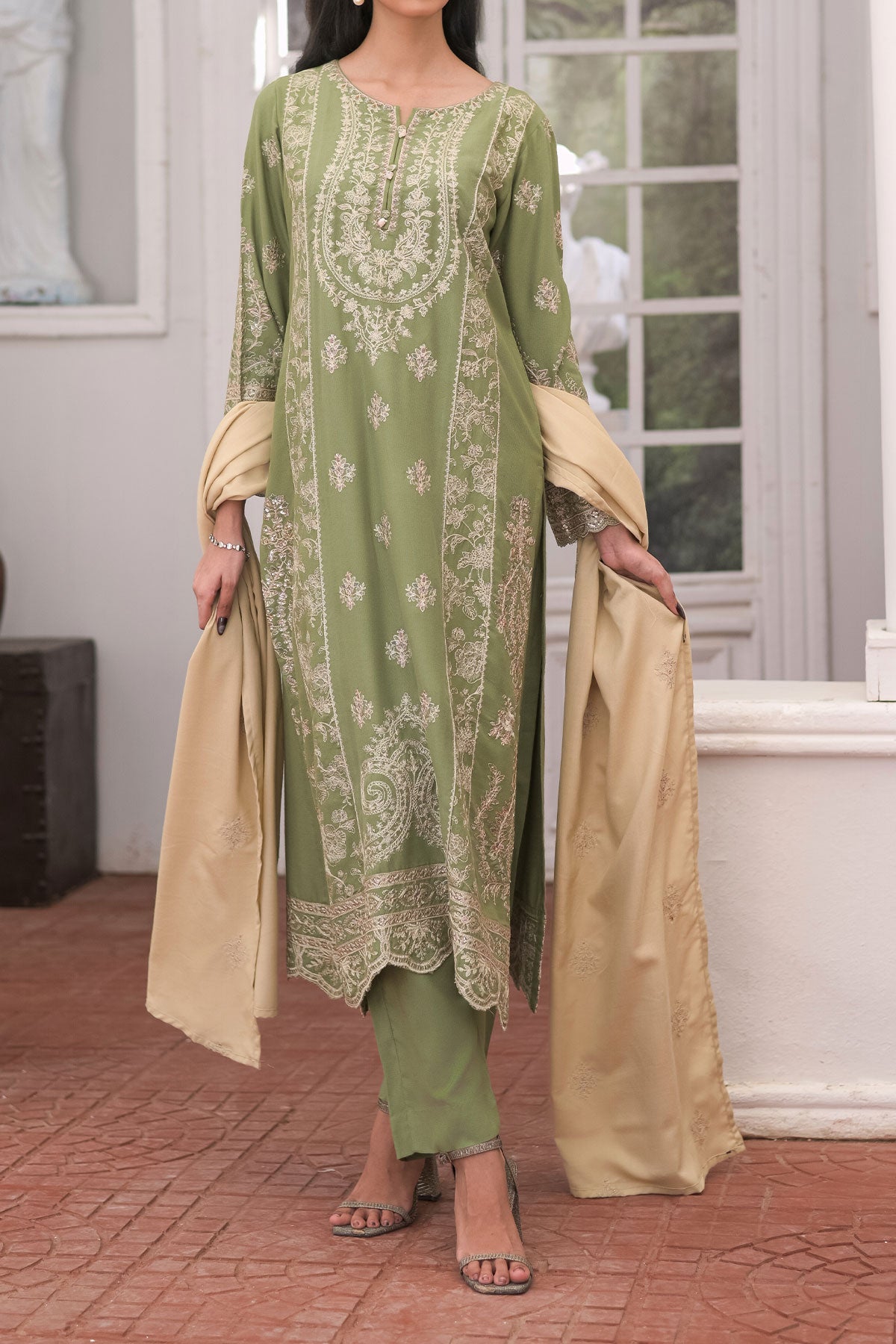 WOMEN'S-3 PIECE EMBROIDERY DHANAK| DH-26
