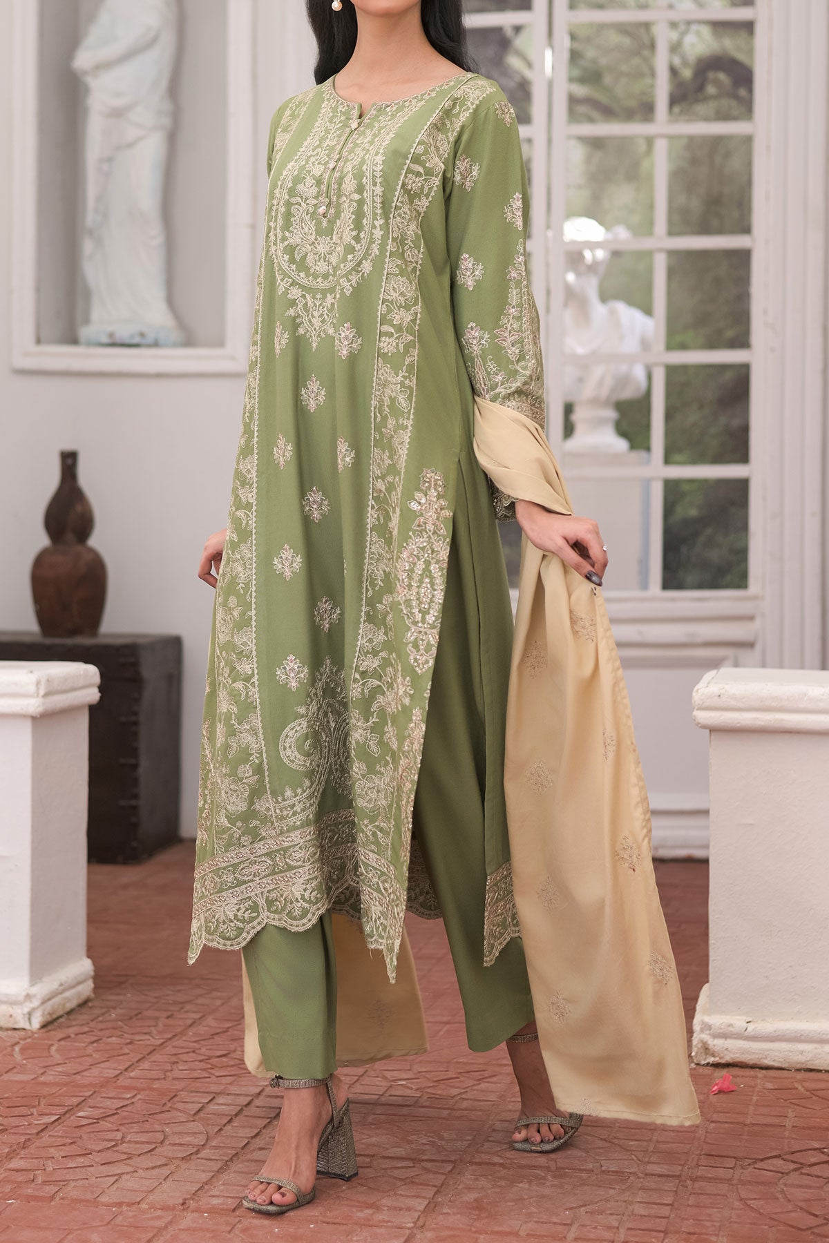 WOMEN'S-3 PIECE EMBROIDERY DHANAK| DH-26