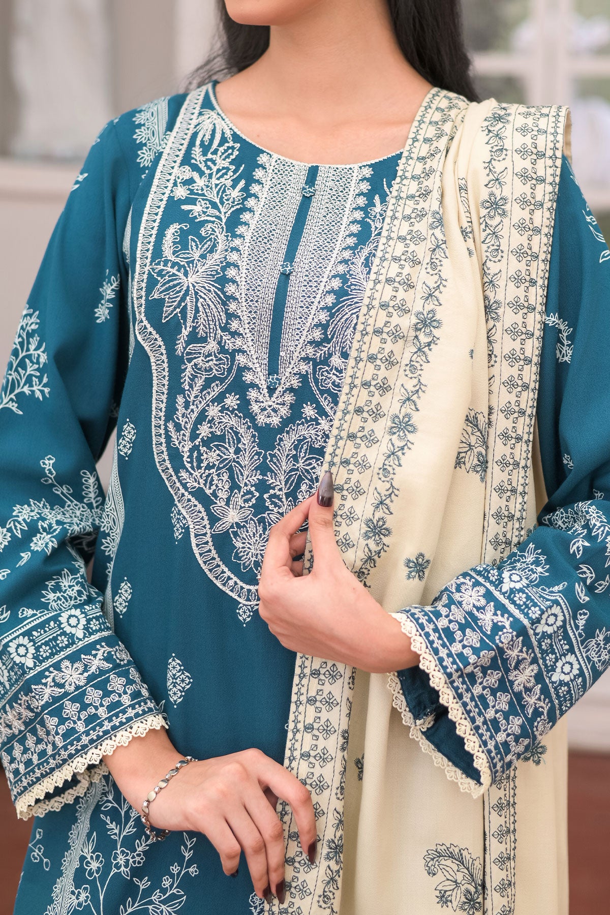 WOMEN'S-3 PIECE EMBROIDERY DHANAK| DH-27