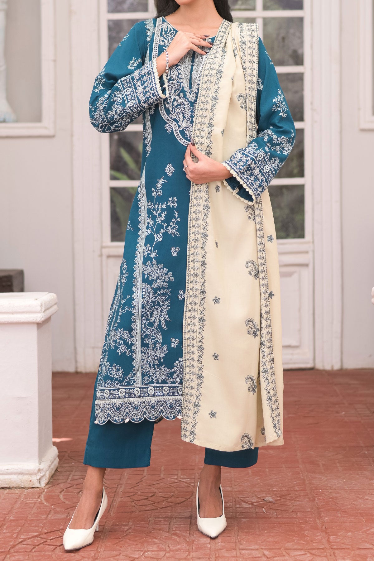 WOMEN'S-3 PIECE EMBROIDERY DHANAK| DH-27