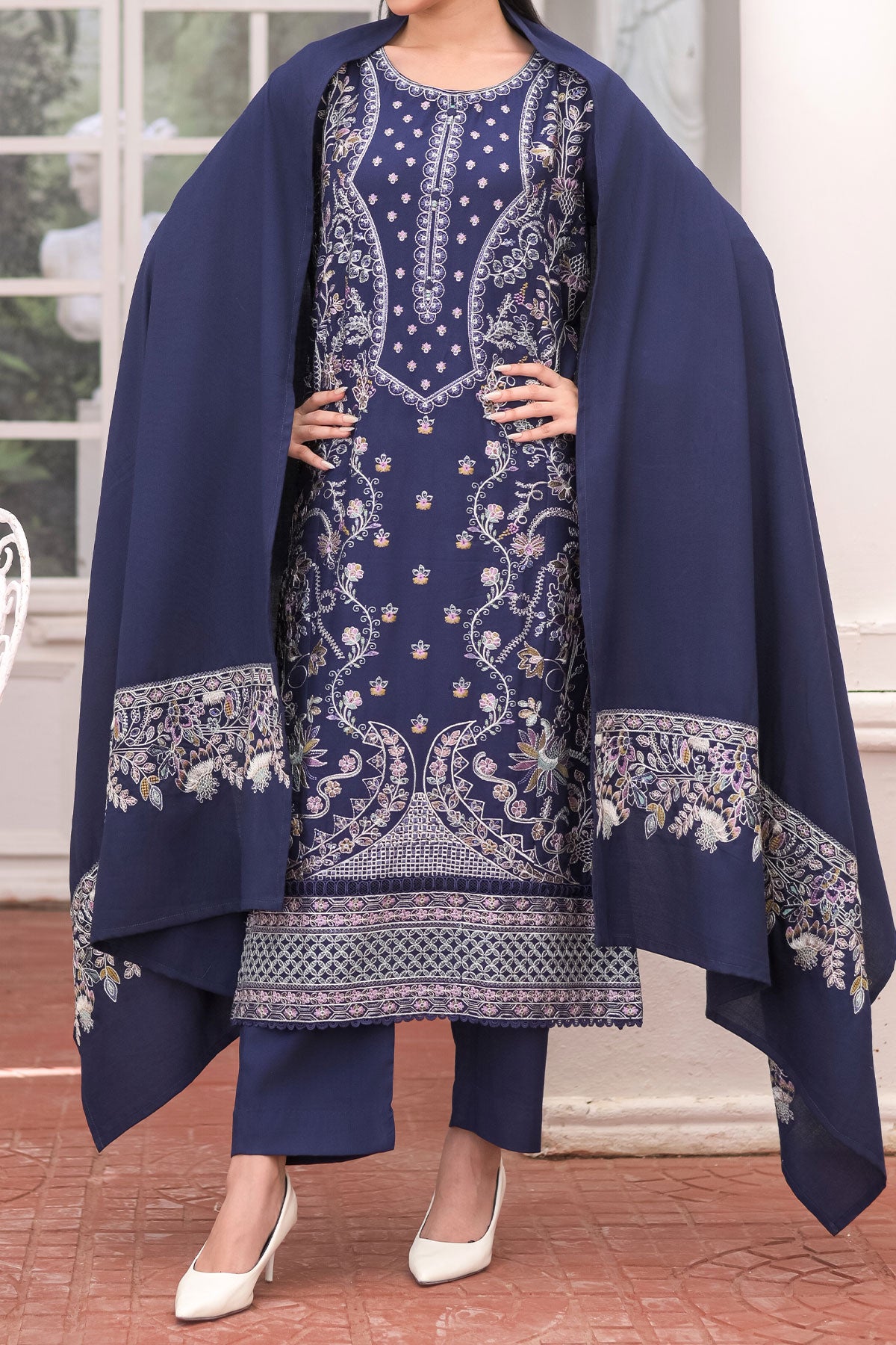 WOMEN'S-3 PIECE EMBROIDERY DHANAK| DH-31