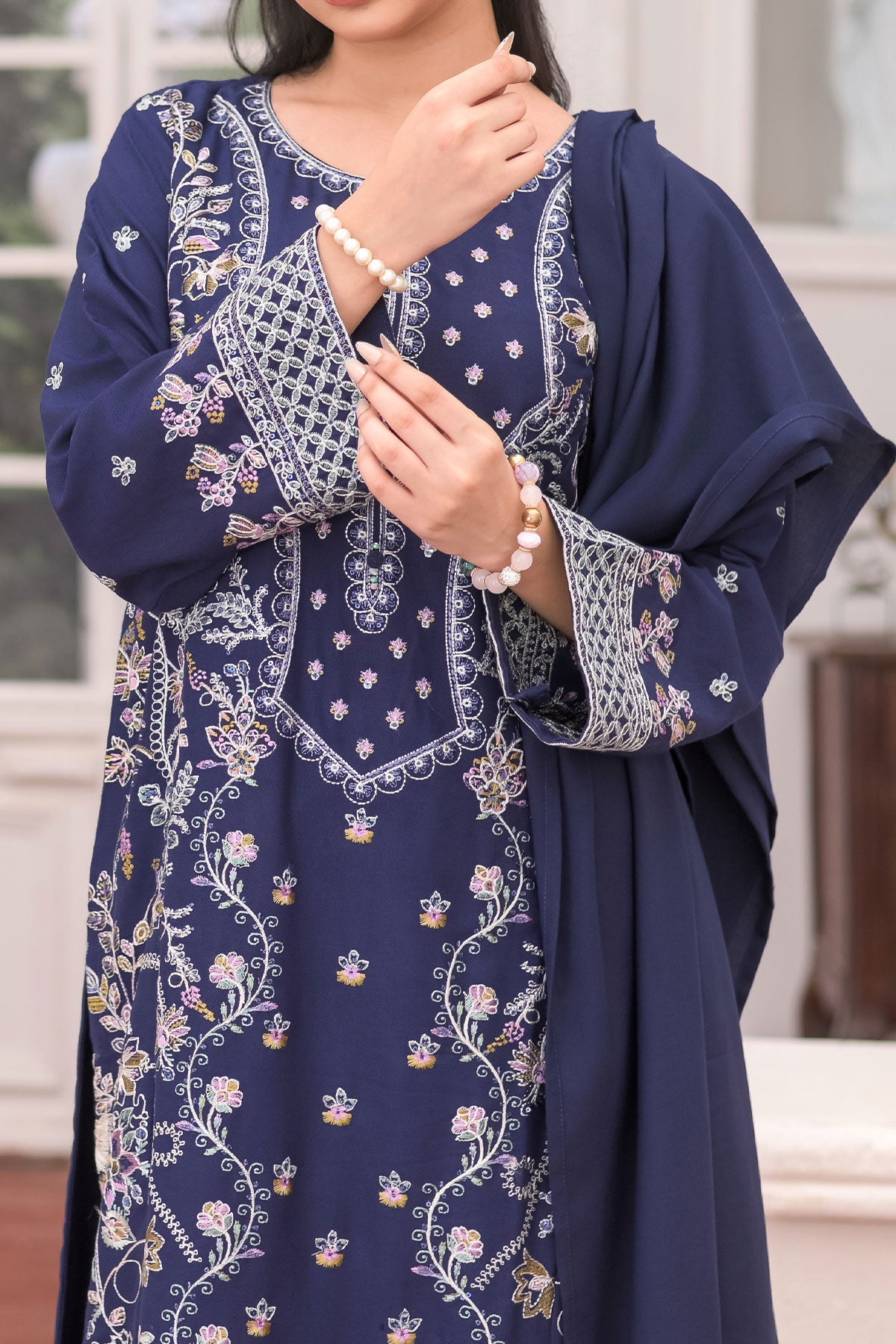 WOMEN'S-3 PIECE EMBROIDERY DHANAK| DH-31