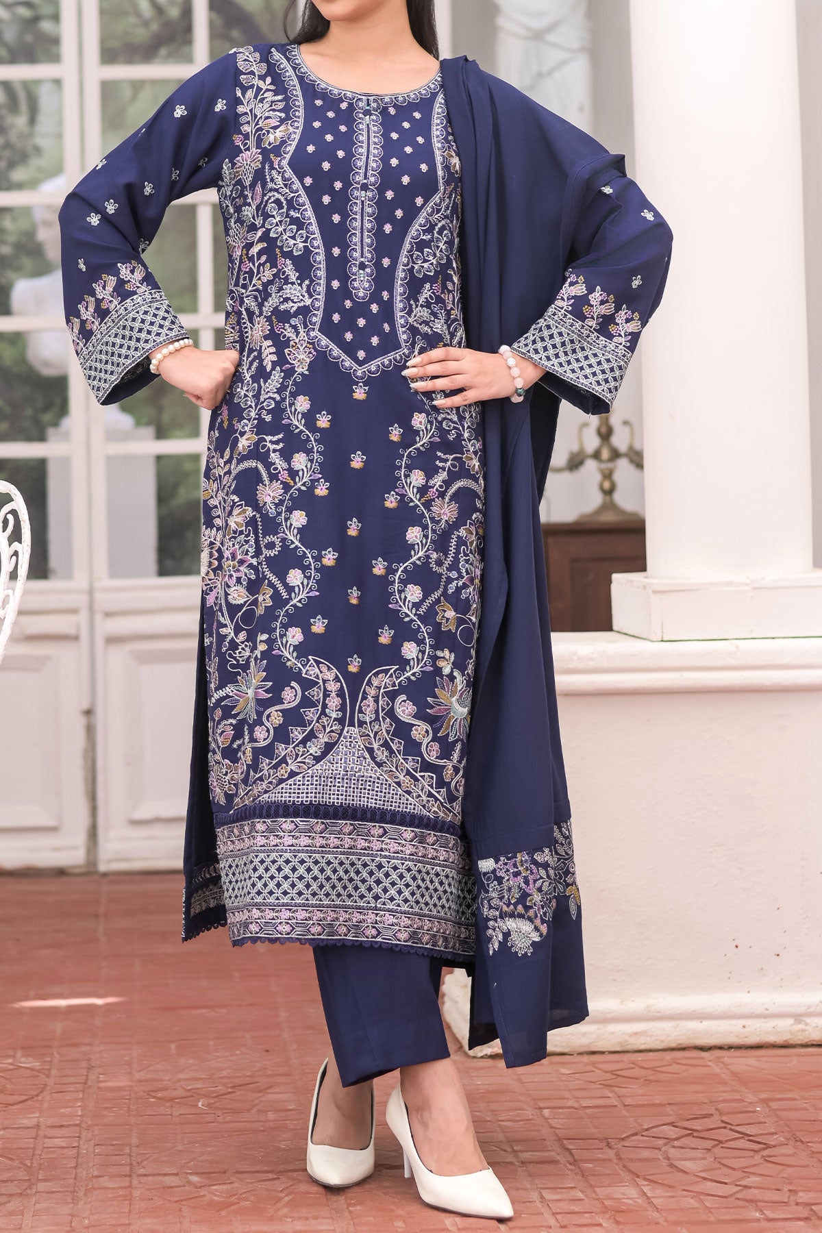 WOMEN'S-3 PIECE EMBROIDERY DHANAK| DH-31
