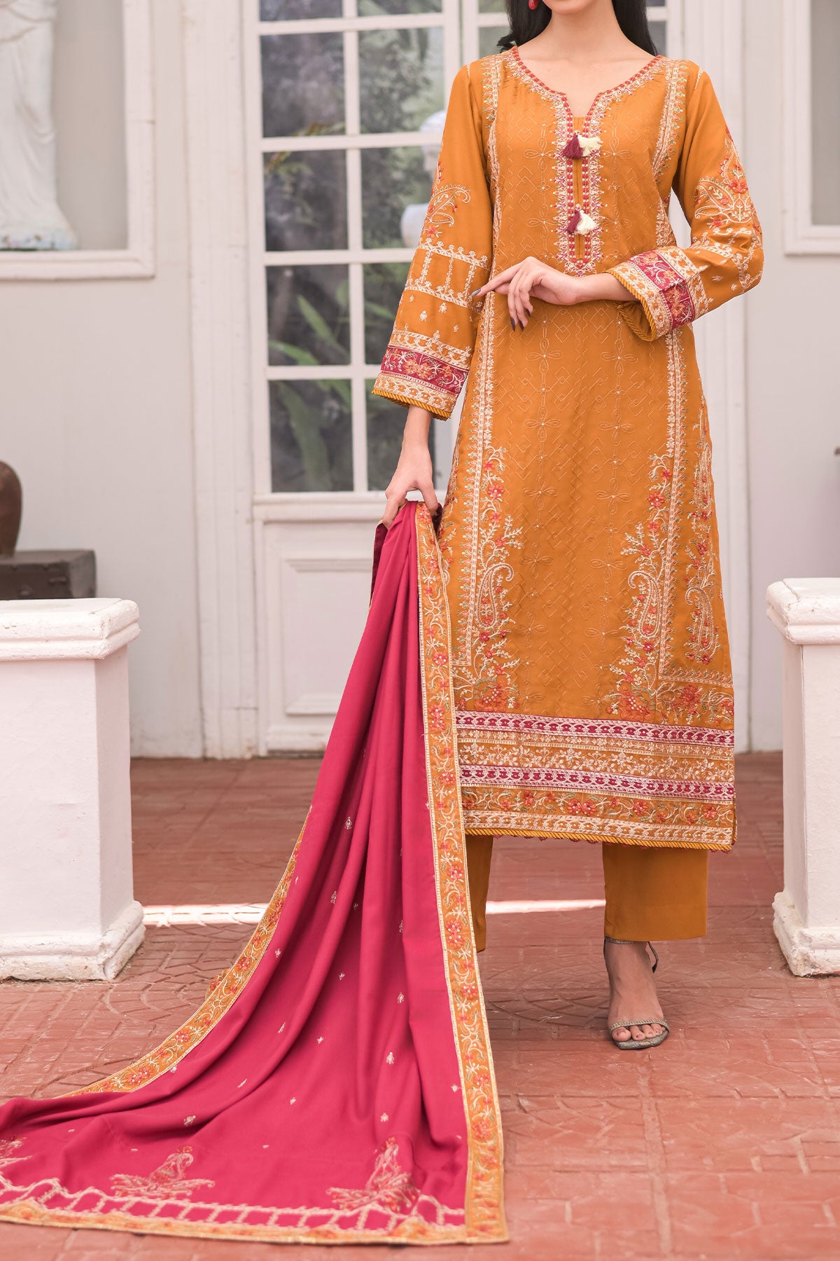 3 PIECE UNSTITCHED EMBROIDERY DHANAK| UN-DH-32