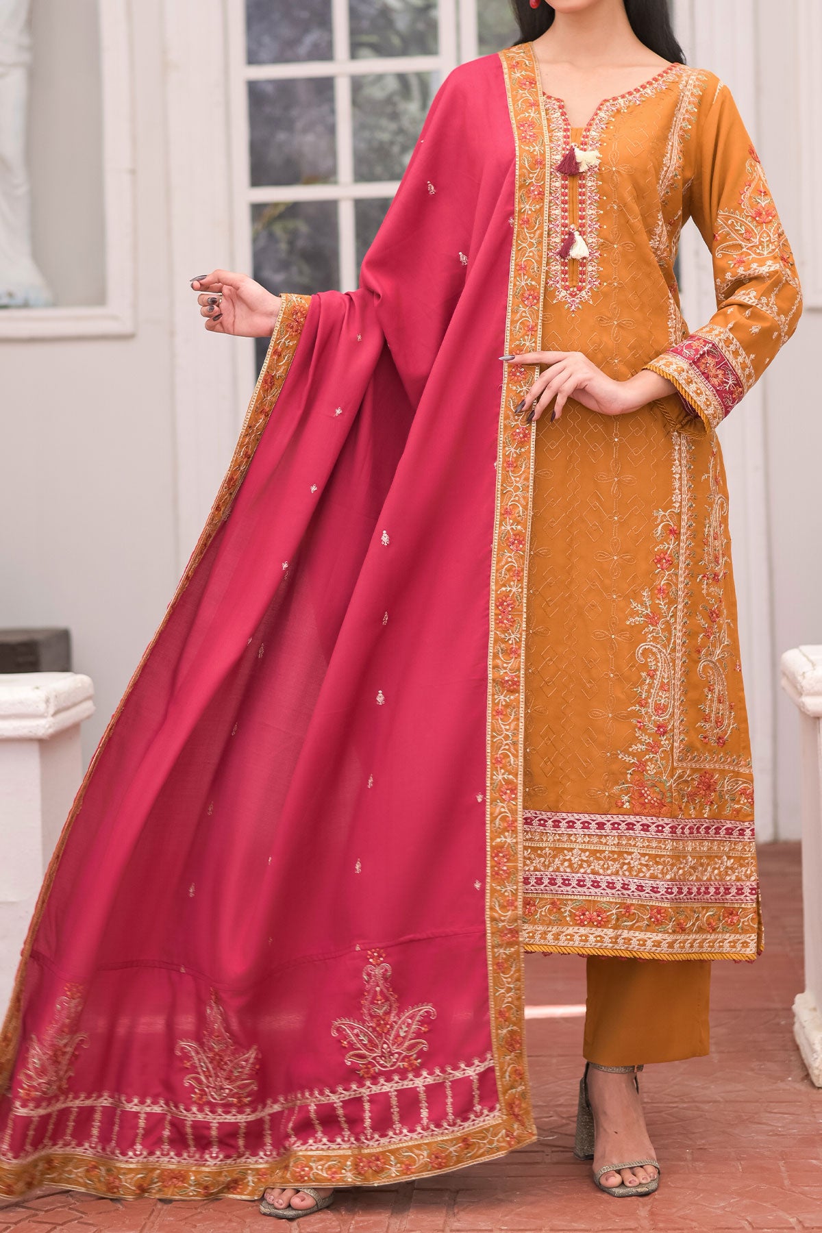 3 PIECE UNSTITCHED EMBROIDERY DHANAK| UN-DH-32