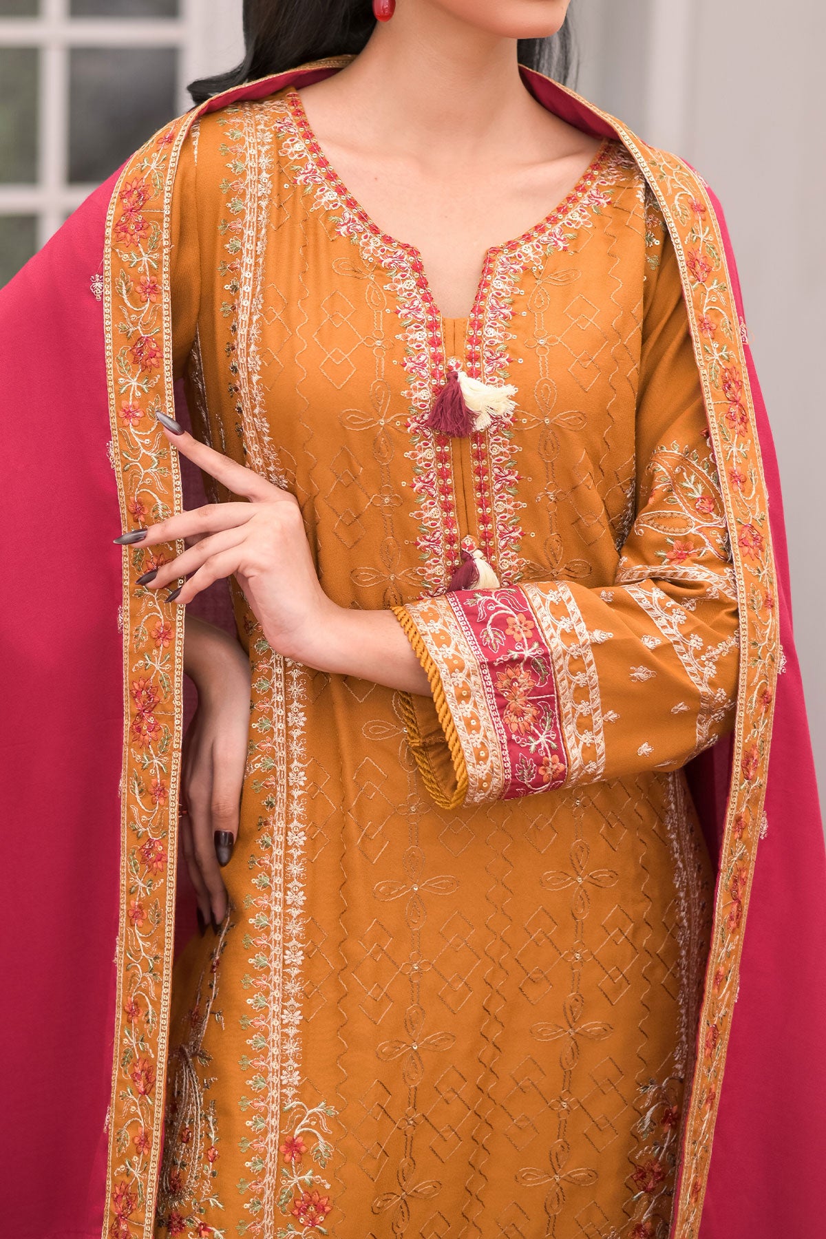 3 PIECE UNSTITCHED EMBROIDERY DHANAK| UN-DH-32