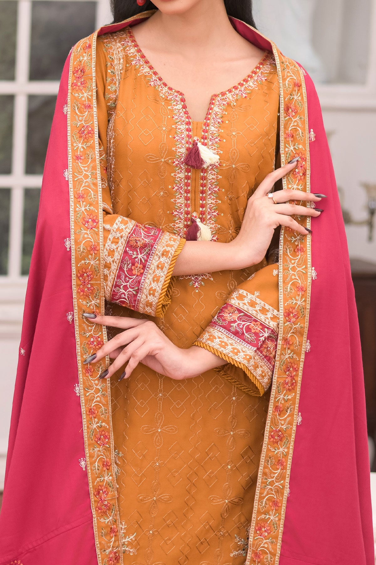 3 PIECE UNSTITCHED EMBROIDERY DHANAK| UN-DH-32