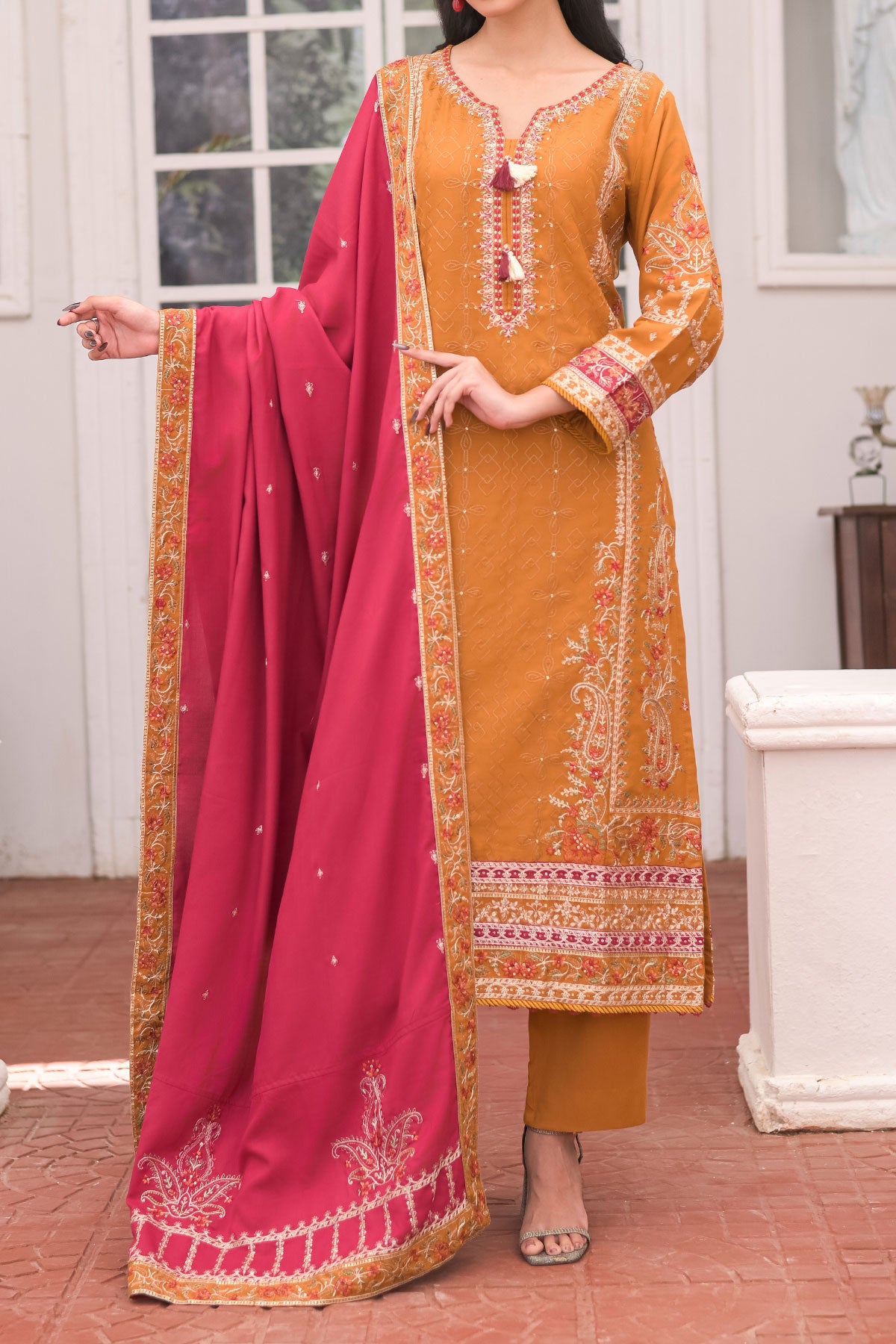 3 PIECE UNSTITCHED EMBROIDERY DHANAK| UN-DH-32