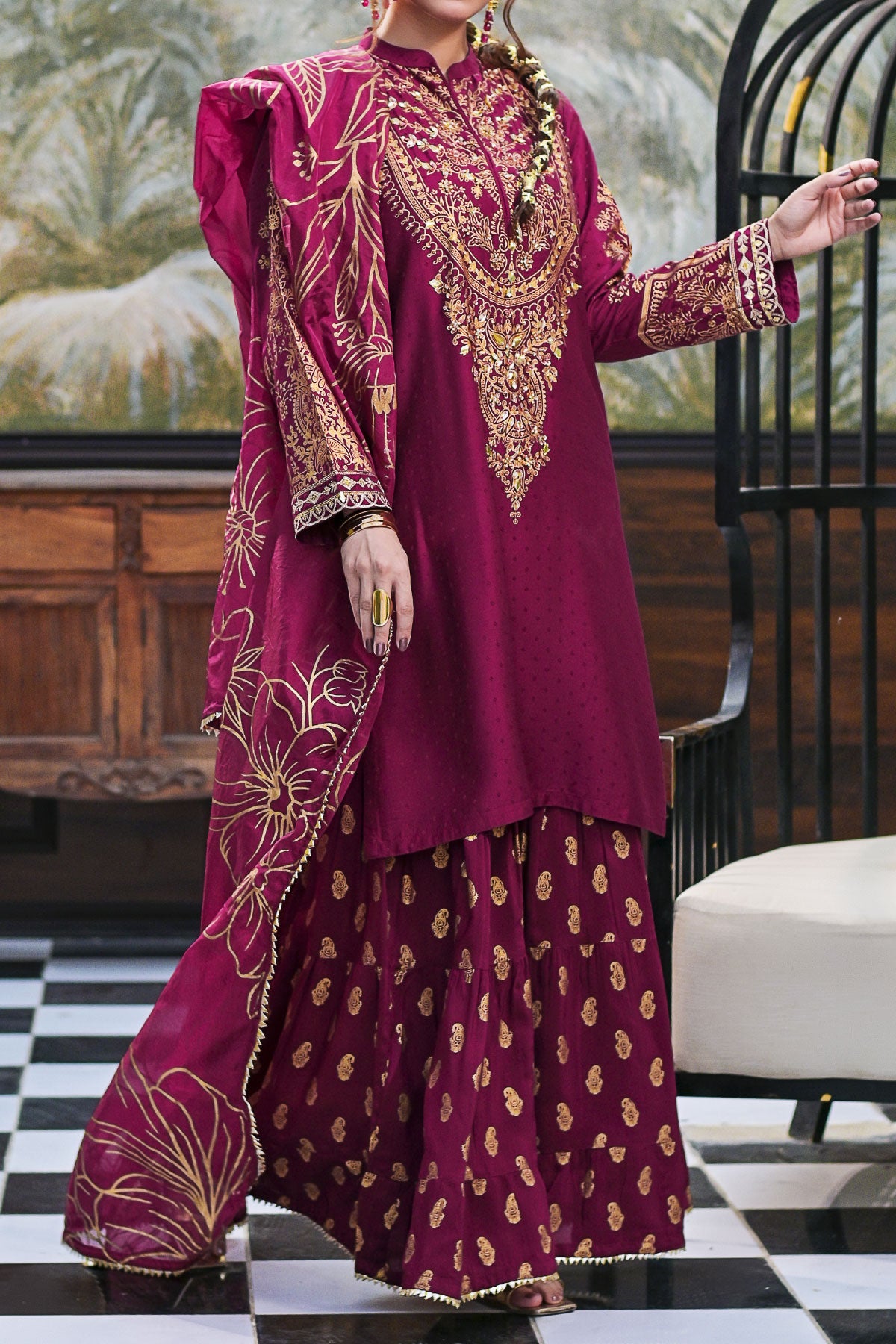 WOMEN'S-3 PIECE EMBROIDERY VISCOSE| DPV-194