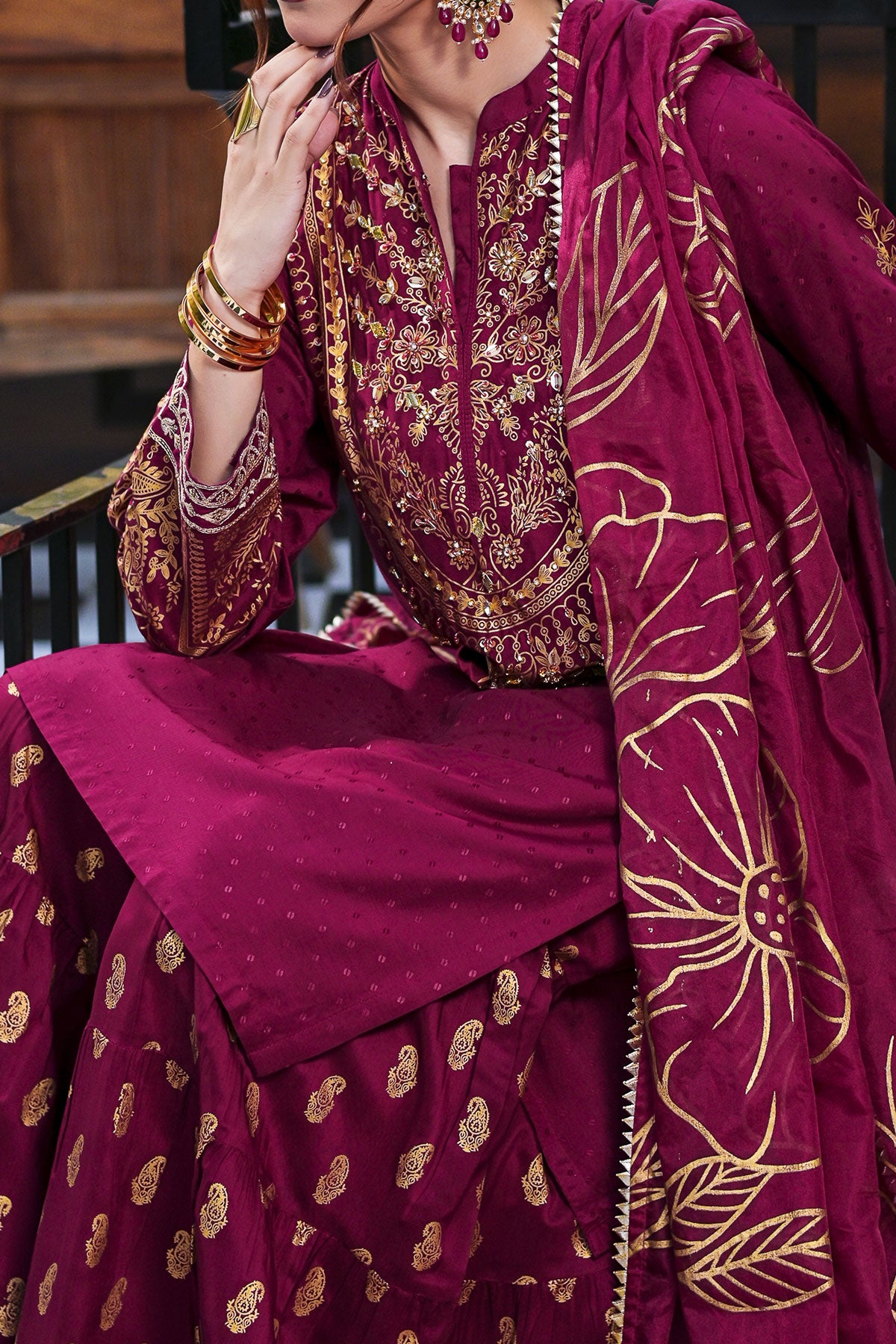 WOMEN'S-3 PIECE EMBROIDERY VISCOSE| DPV-194