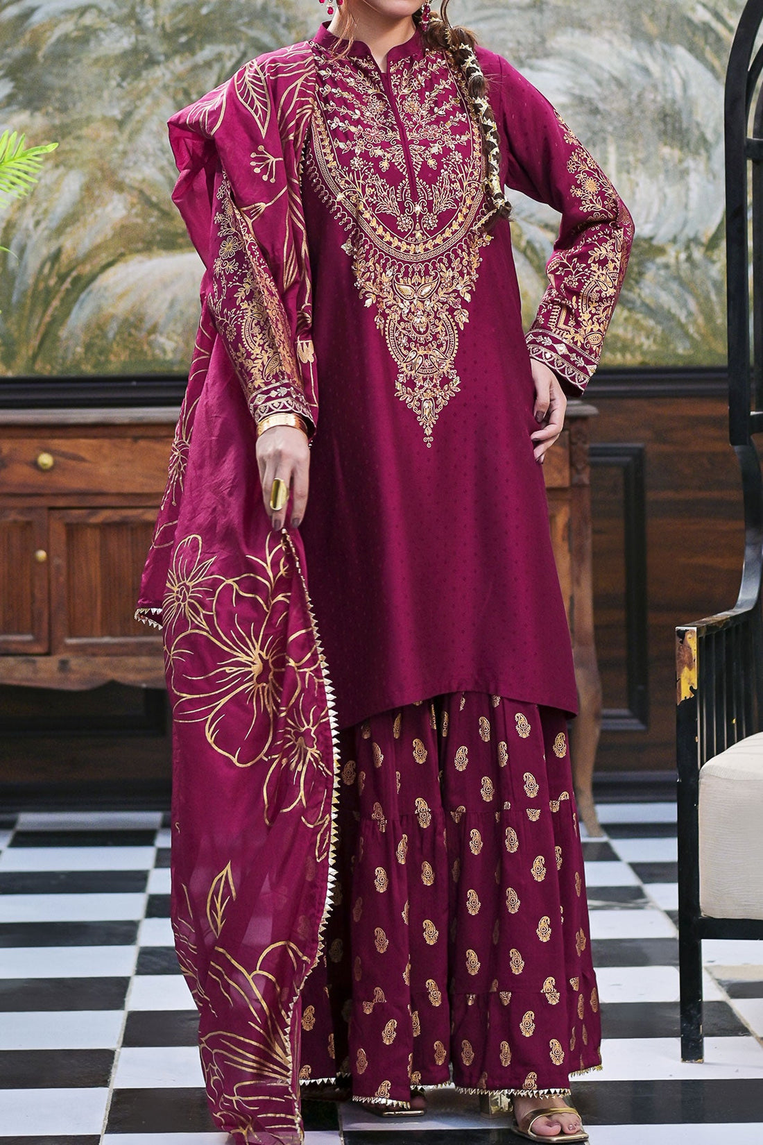 WOMEN'S-3 PIECE EMBROIDERY VISCOSE| DPV-194