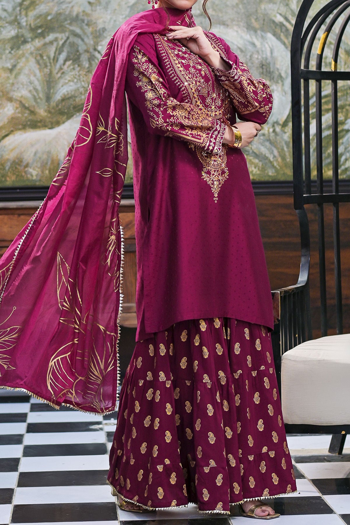 WOMEN'S-3 PIECE EMBROIDERY VISCOSE| DPV-194