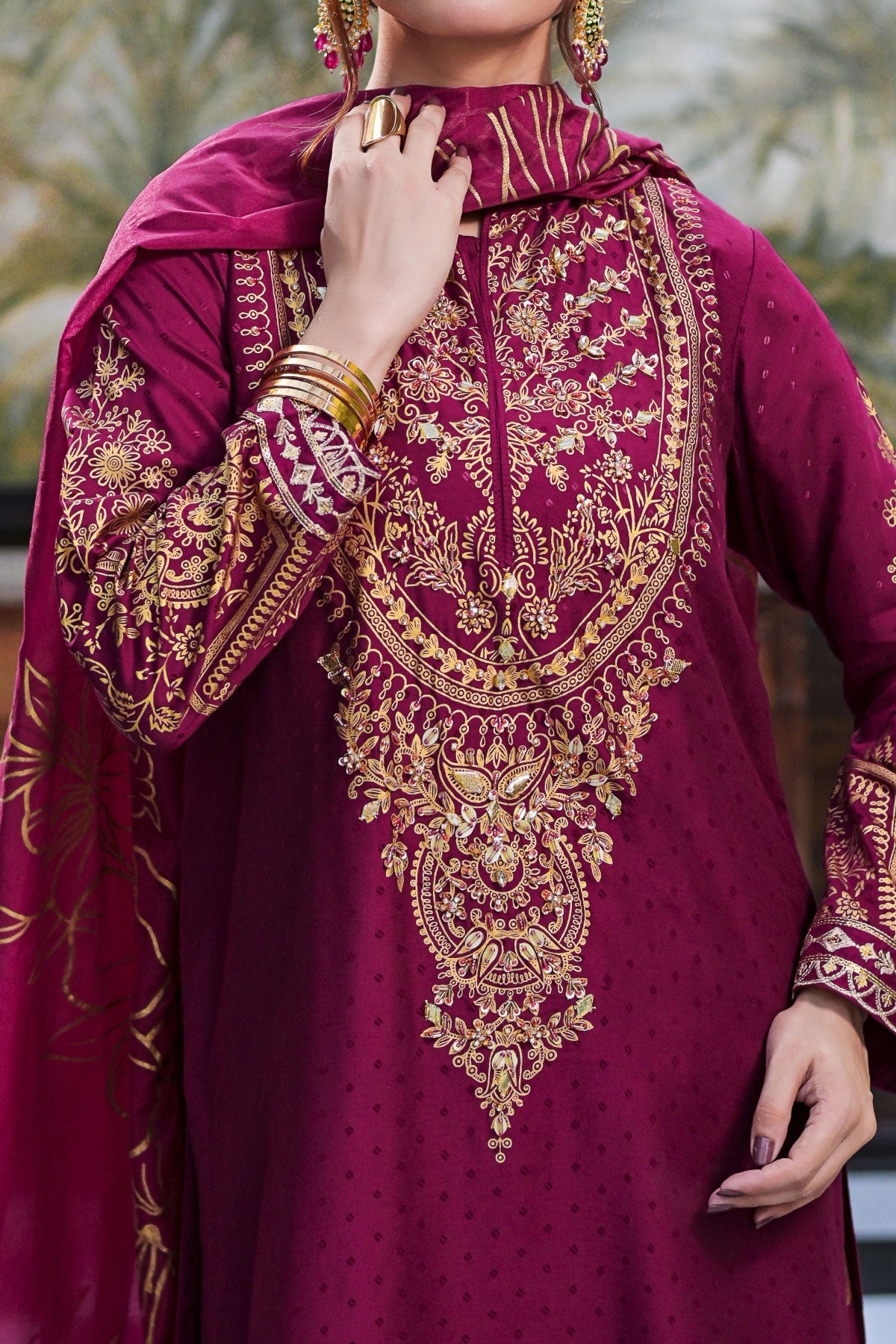 WOMEN'S-3 PIECE EMBROIDERY VISCOSE| DPV-194