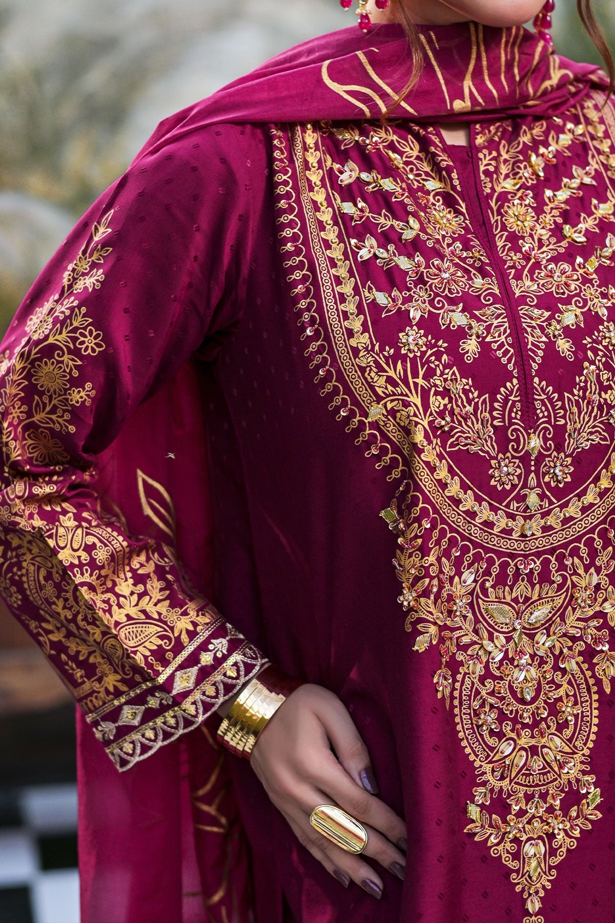 WOMEN'S-3 PIECE EMBROIDERY VISCOSE| DPV-194