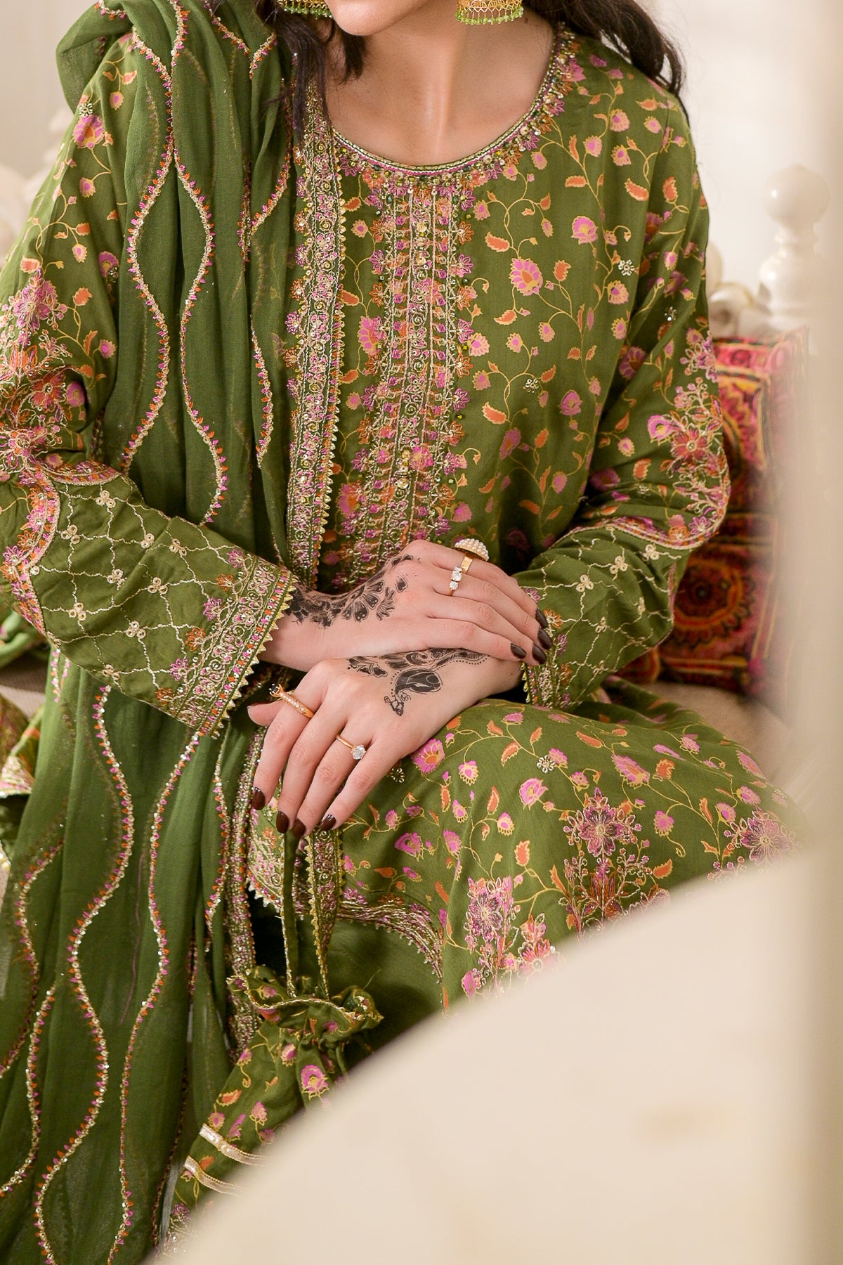 WOMEN'S-3 PIECE EMBROIDERY VISCOSE | DPV-227