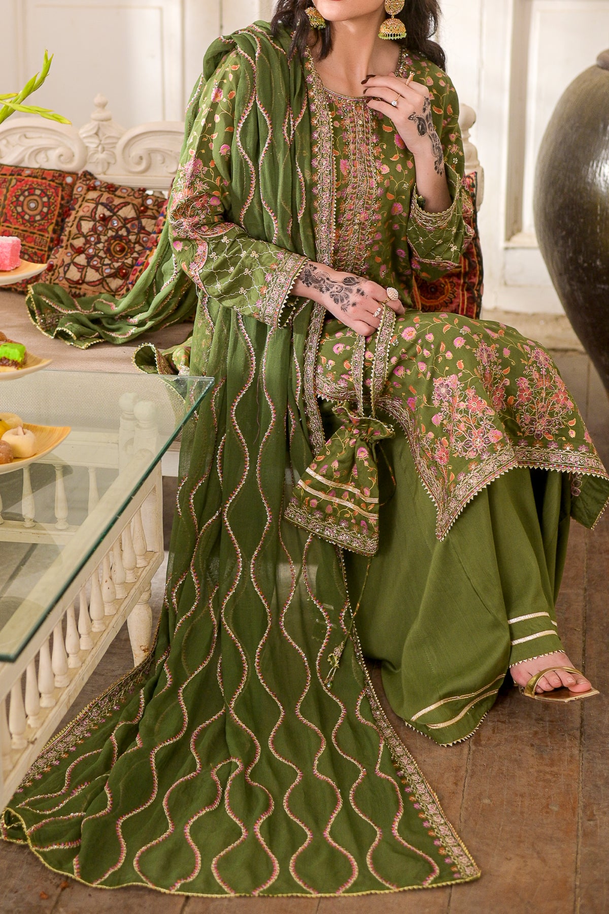 WOMEN'S-3 PIECE EMBROIDERY VISCOSE | DPV-227