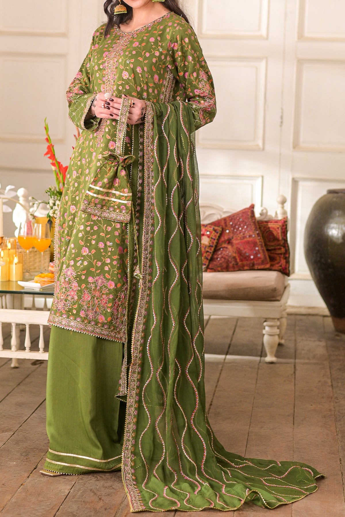 WOMEN'S-3 PIECE EMBROIDERY VISCOSE | DPV-227
