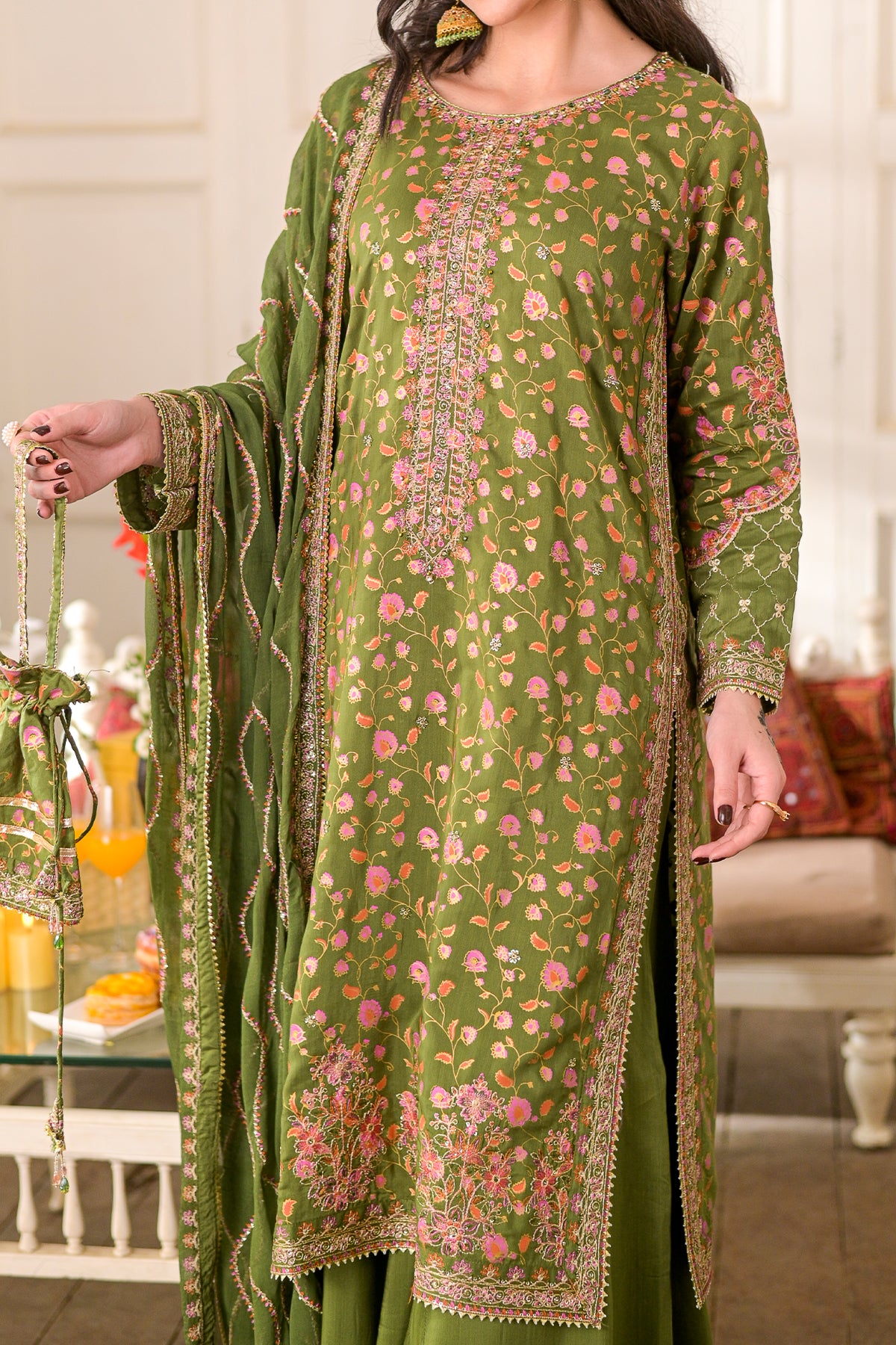 WOMEN'S-3 PIECE EMBROIDERY VISCOSE | DPV-227