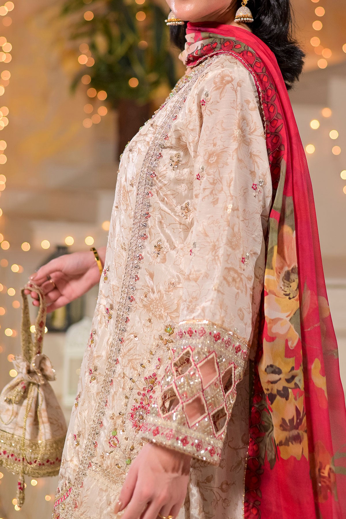 WOMEN'S-3 PIECE  PRINTED RAW SILK | DPV-231