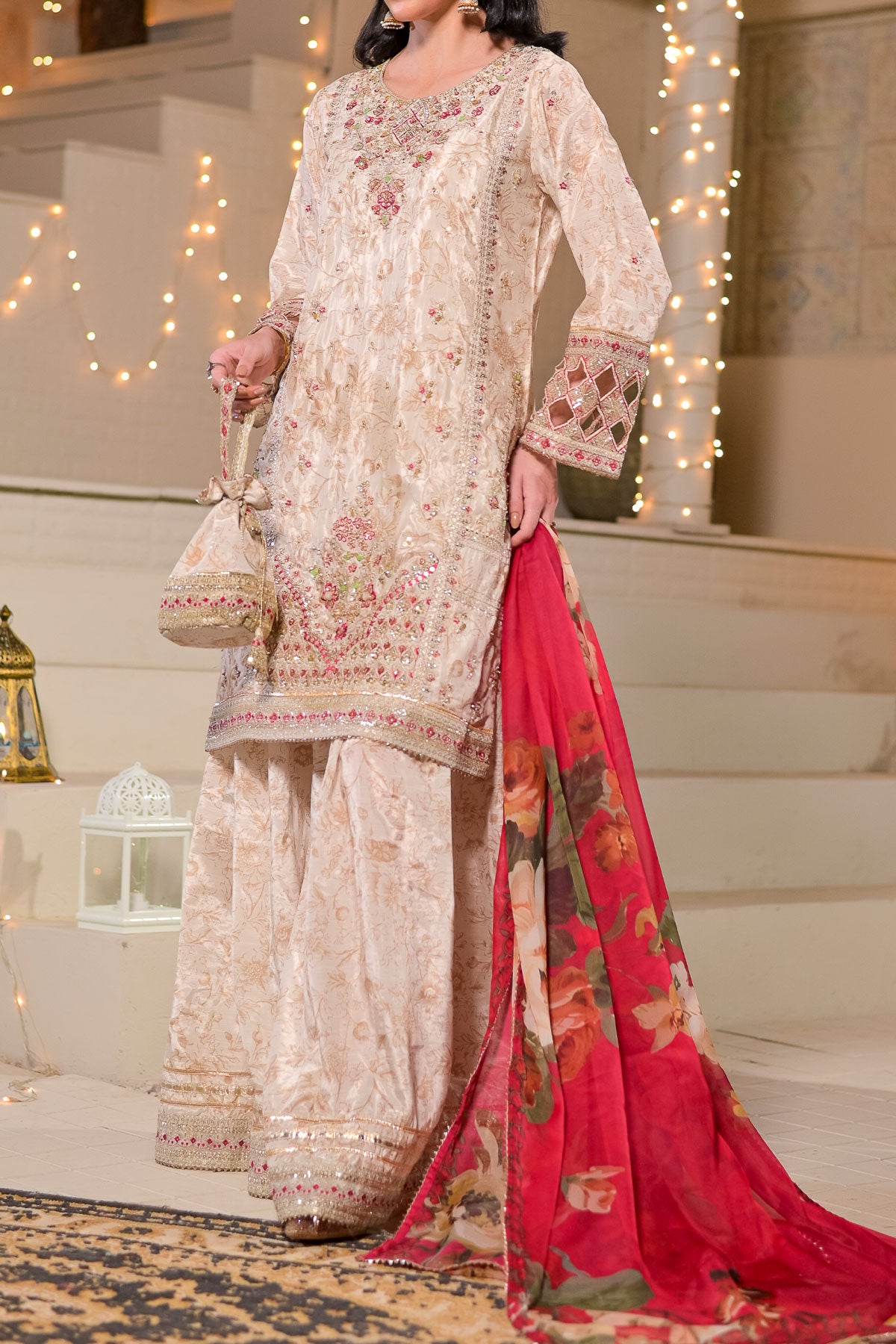 WOMEN'S-3 PIECE  PRINTED RAW SILK | DPV-231