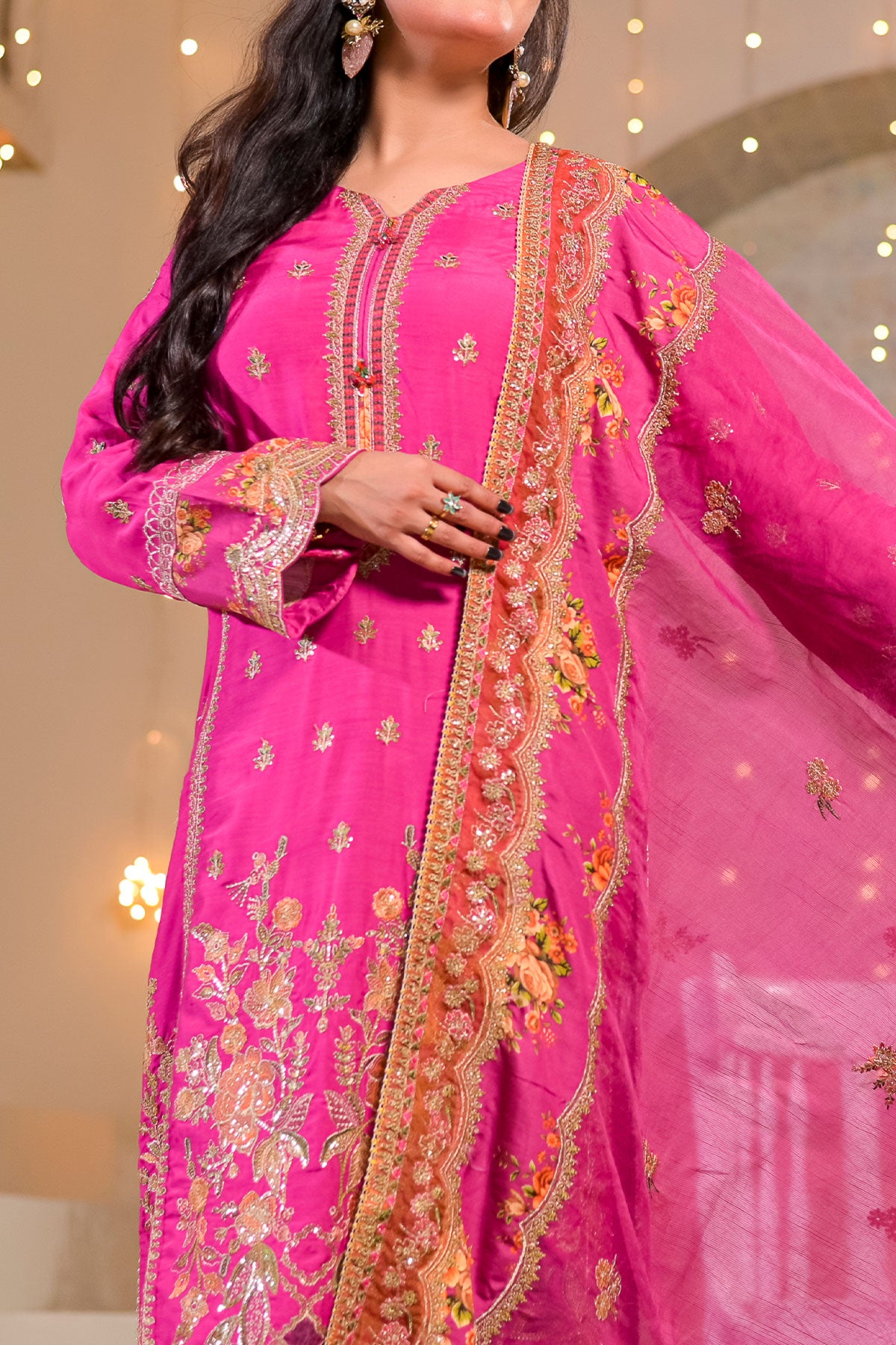 WOMEN'S-3 PIECE  PRINTED RAW SILK | DPV-244