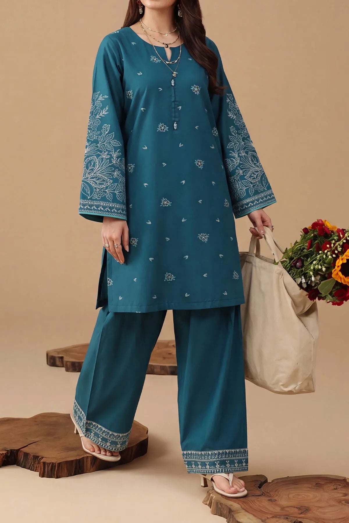 WOMEN'S-2 PIECE EMBROIDERY COTTON | CTN-475