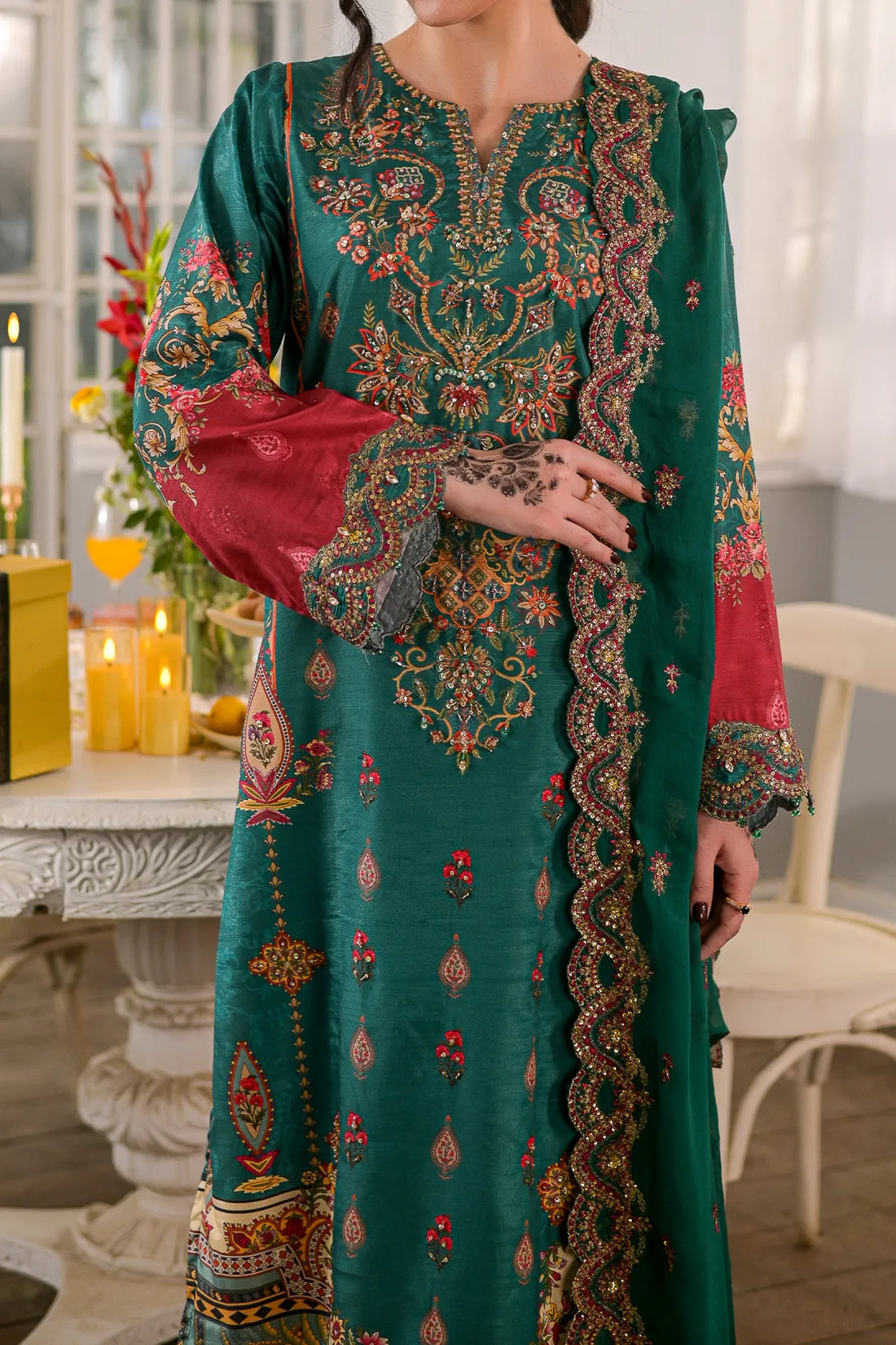 WOMEN'S-3 PIECE  PRINTED RAW SILK | DPV-233