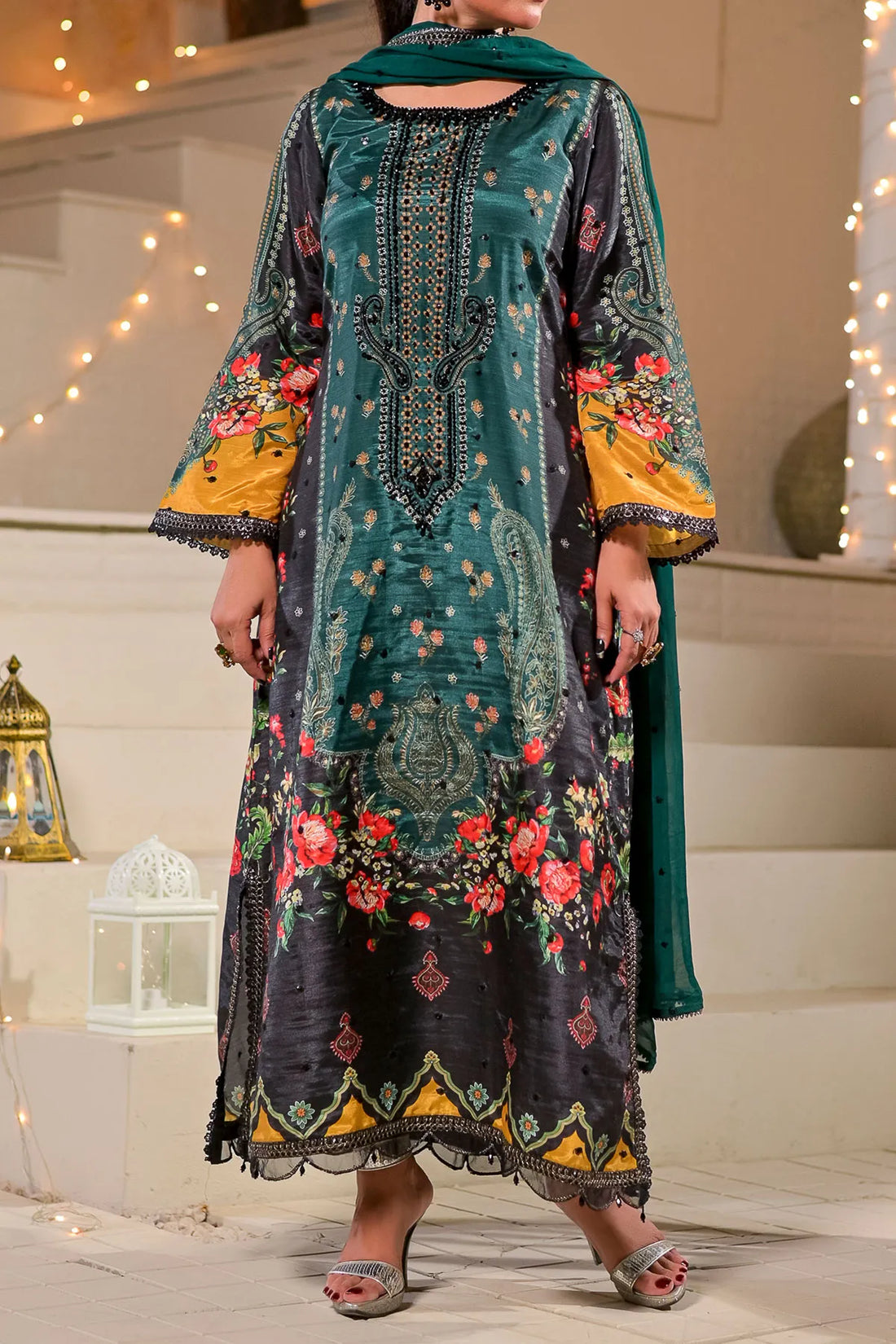 WOMEN'S-3 PIECE  PRINTED RAW SILK | DPV-234