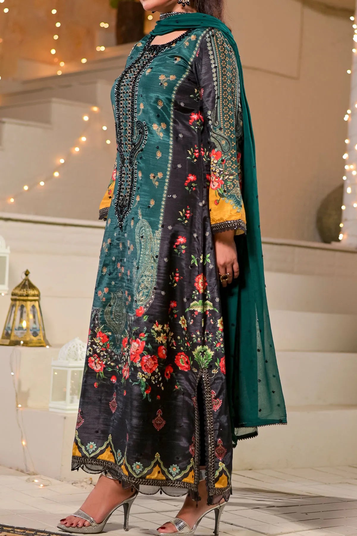 WOMEN'S-3 PIECE  PRINTED RAW SILK | DPV-234