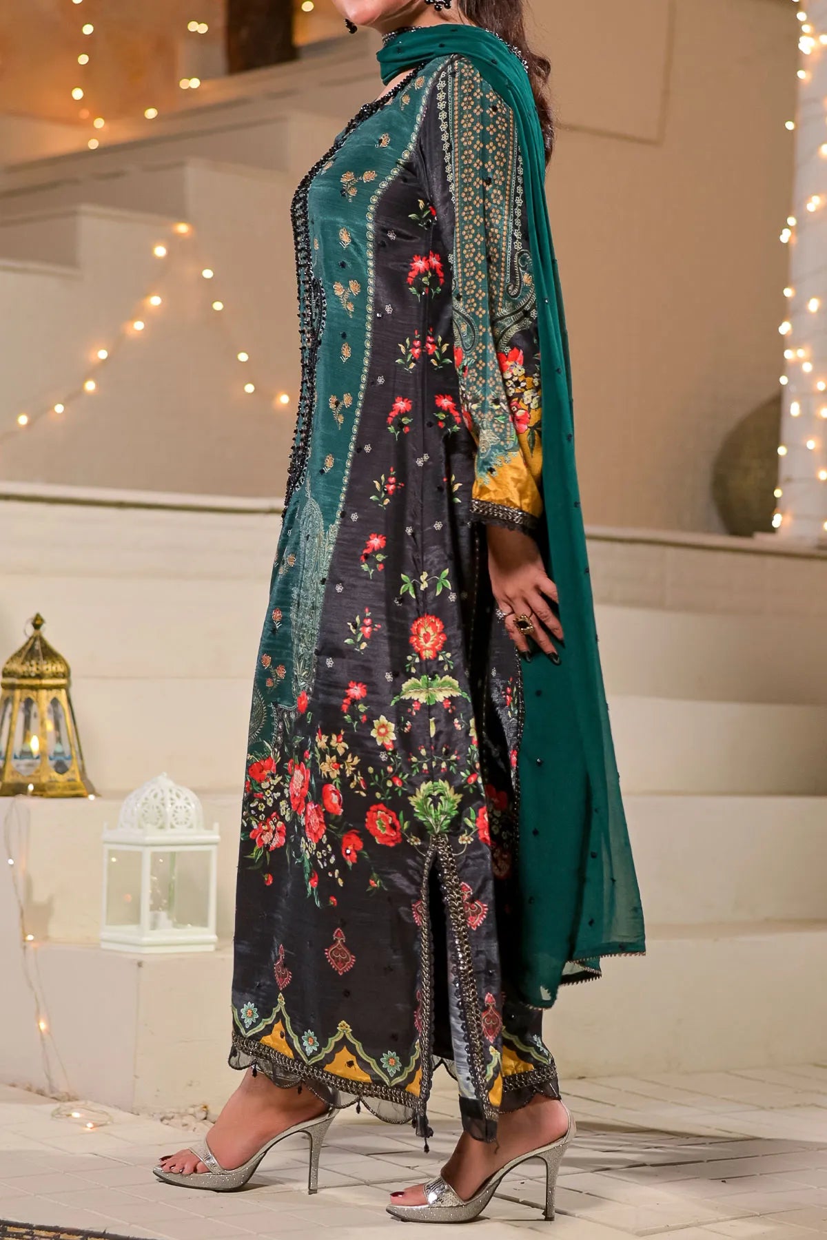 WOMEN'S-3 PIECE  PRINTED RAW SILK | DPV-234