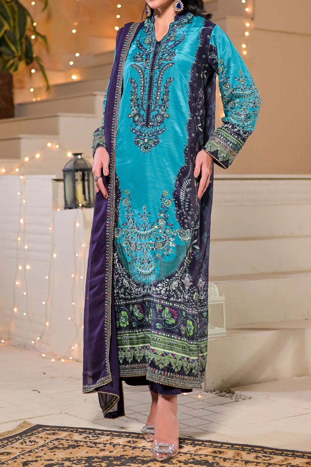 WOMEN'S-3 PIECE  PRINTED RAW SILK | DPV-236