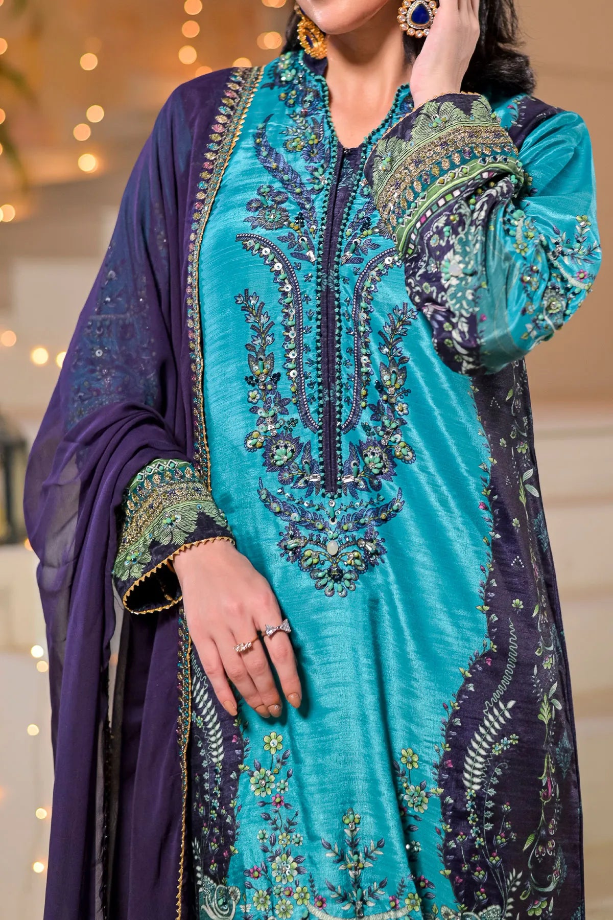 WOMEN'S-3 PIECE  PRINTED RAW SILK | DPV-236