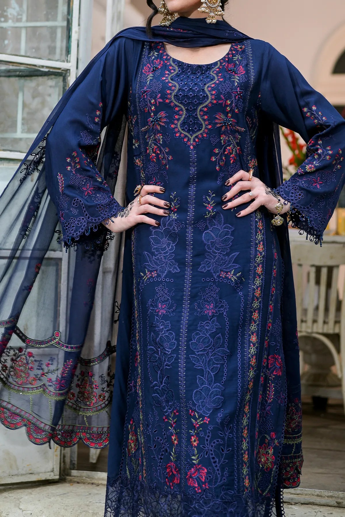 WOMEN'S-3 PIECE EMBROIDERY VISCOSE | VS-597