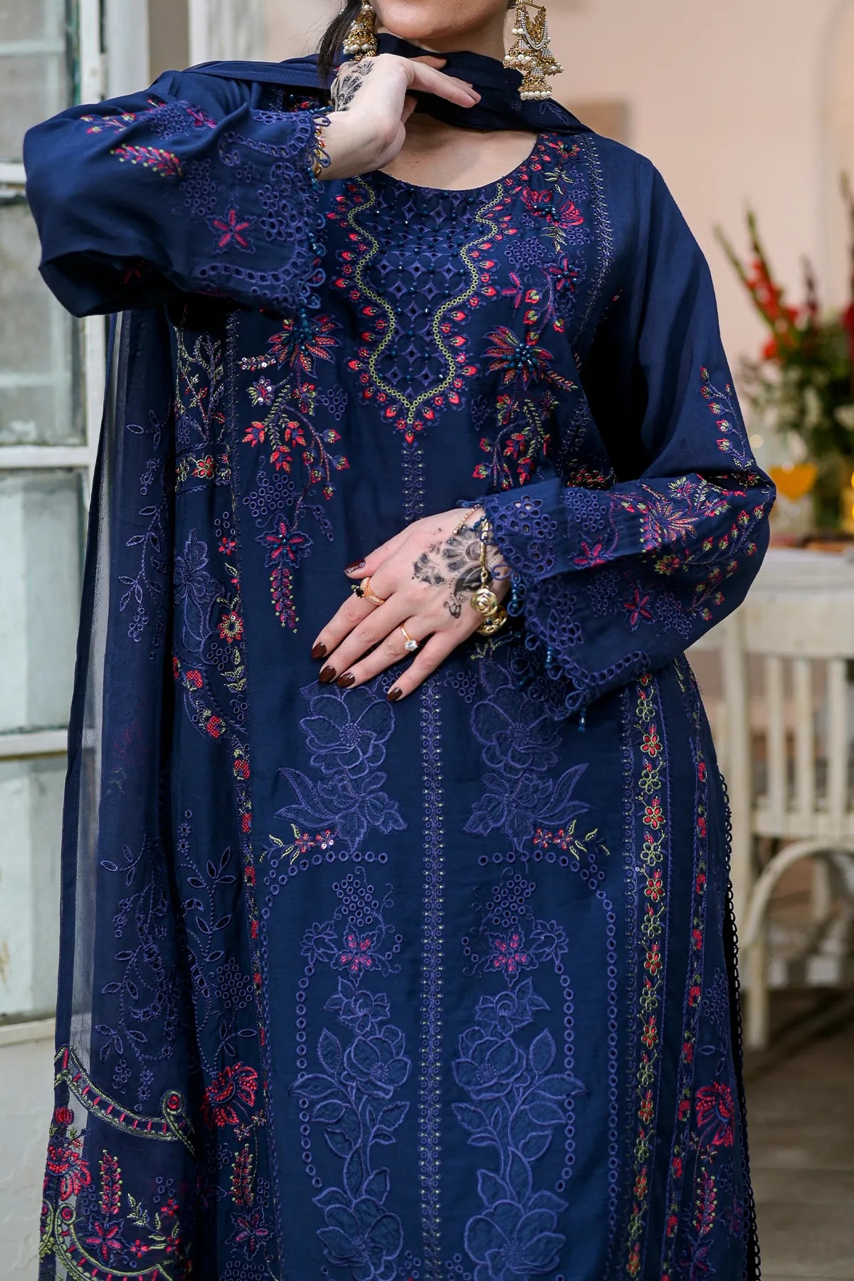WOMEN'S-3 PIECE EMBROIDERY VISCOSE | VS-597
